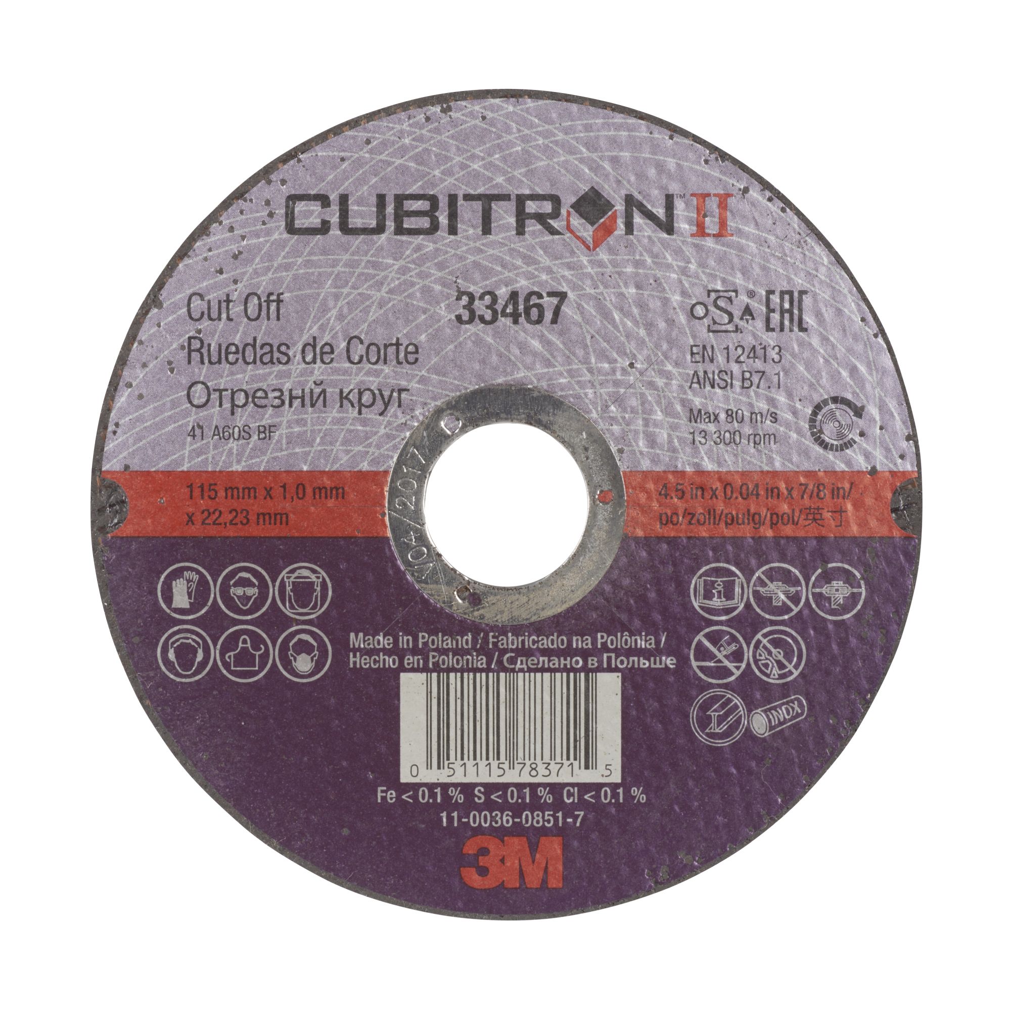 3M™ Cubitron™ II Rueda de corte, 115 mm x 1 mm x 22,23 mm, 33467
