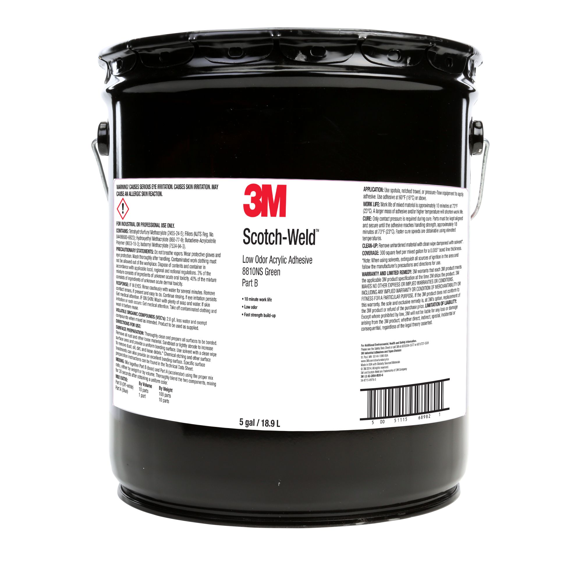 3M™ Scotch-Weld™ Adhesivo acrílico de bajo olor DP8810NS, Verde, Parte B, 18.7 l