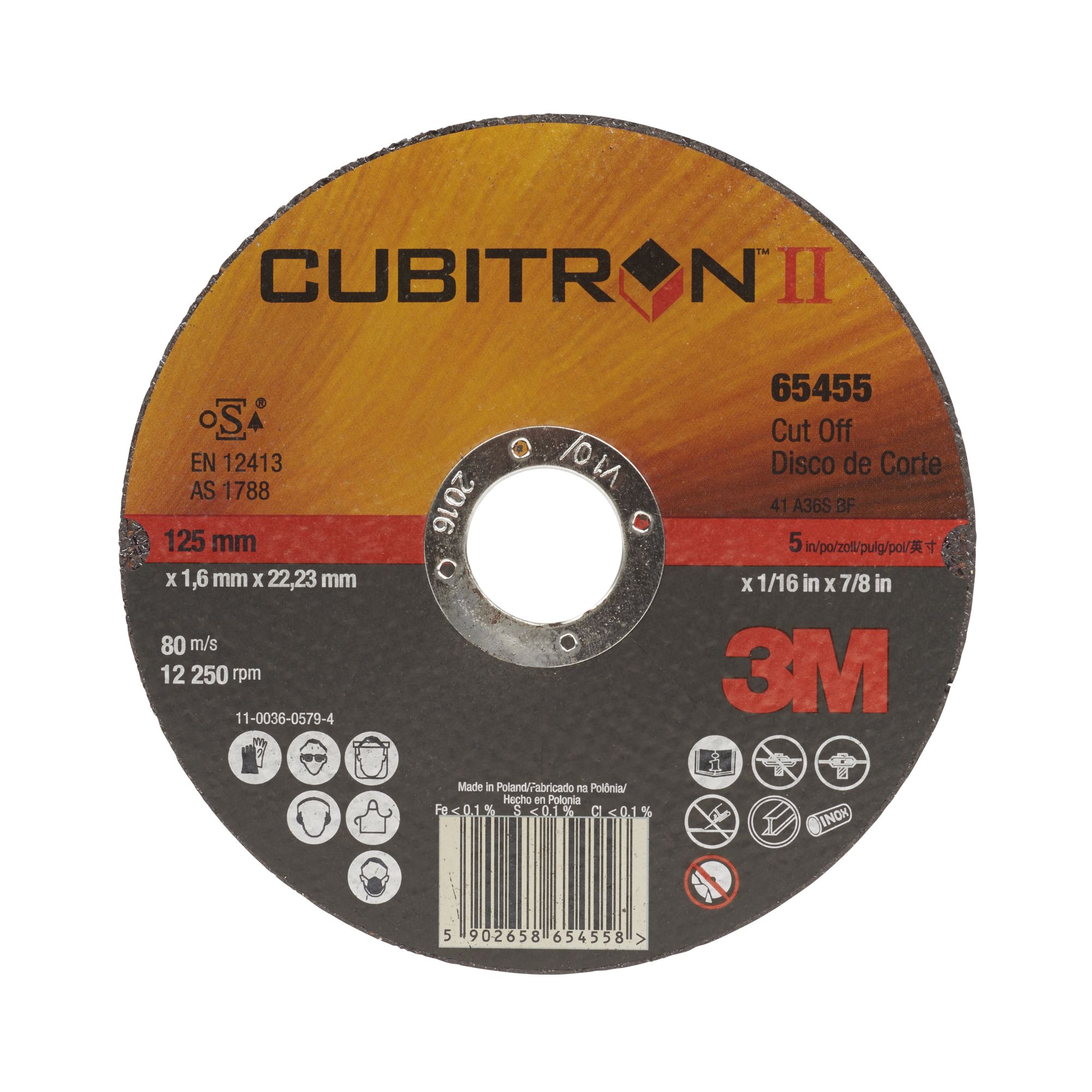 3M™ Cubitron™ II Disco de Corte plano, T41, 125 mm x 1 mm x 22 mm, 65512