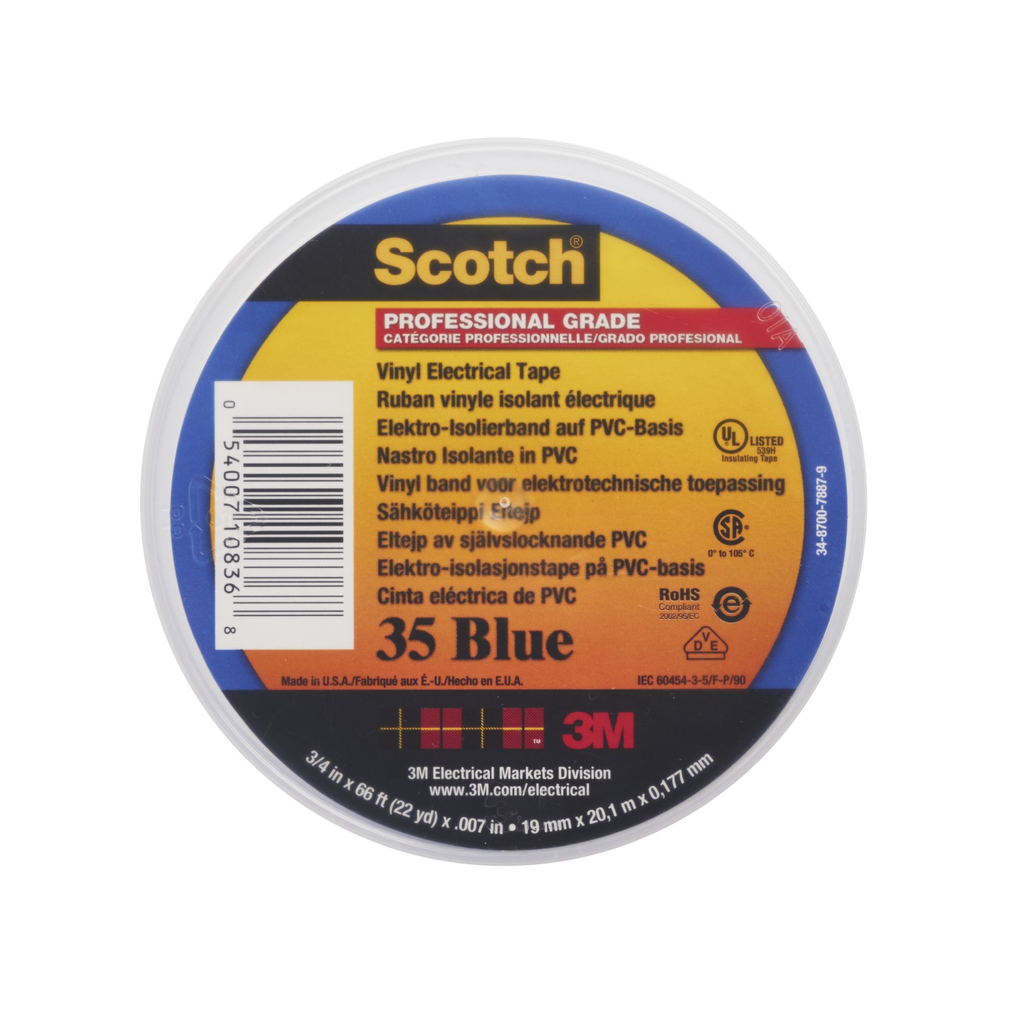 Cinta eléctrica de PVC para codificación por colores Scotch® 35, 19 mm x 20 m,  Azul