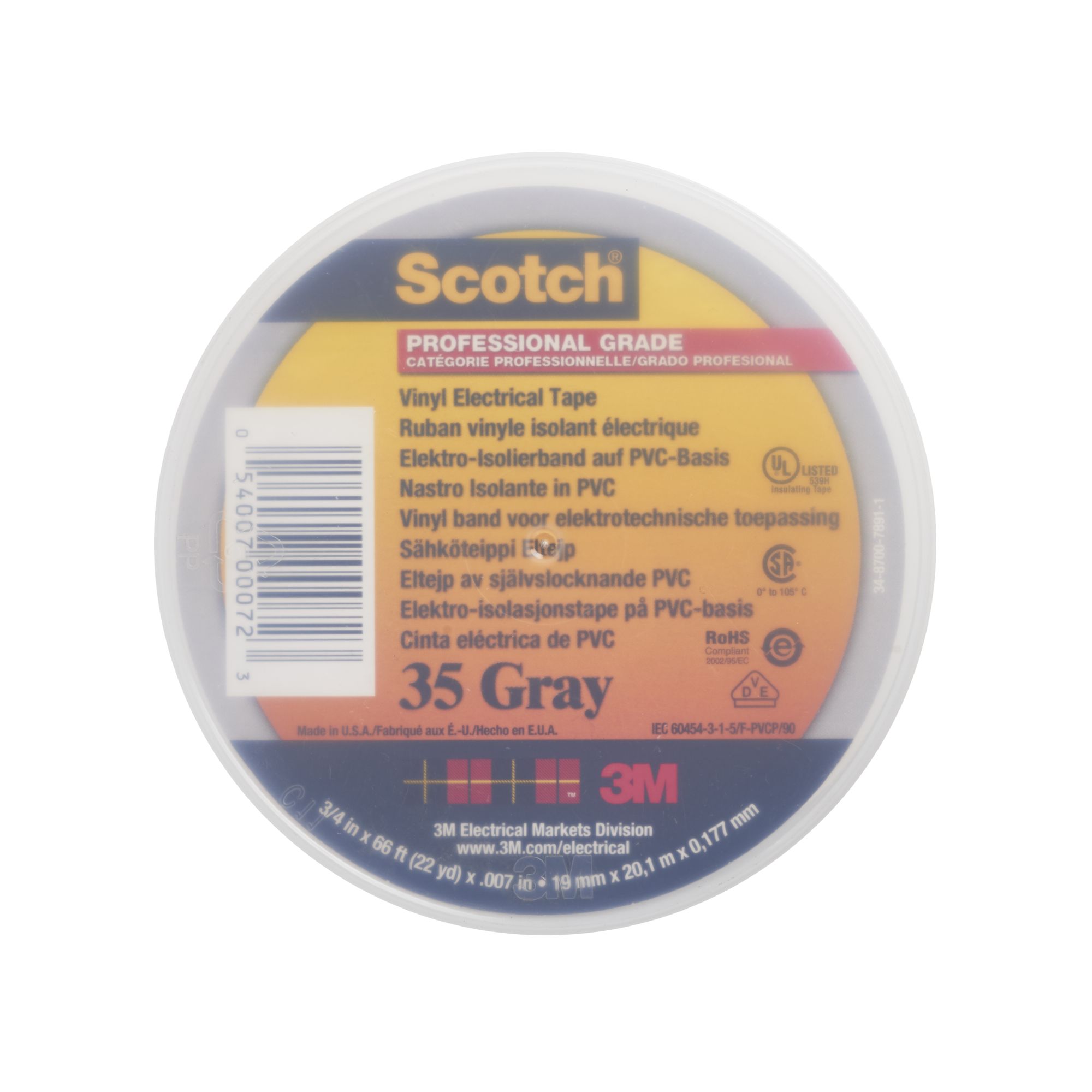 Cinta eléctrica de PVC para codificación por colores Scotch® 35, 19 mm x 20 m, gris