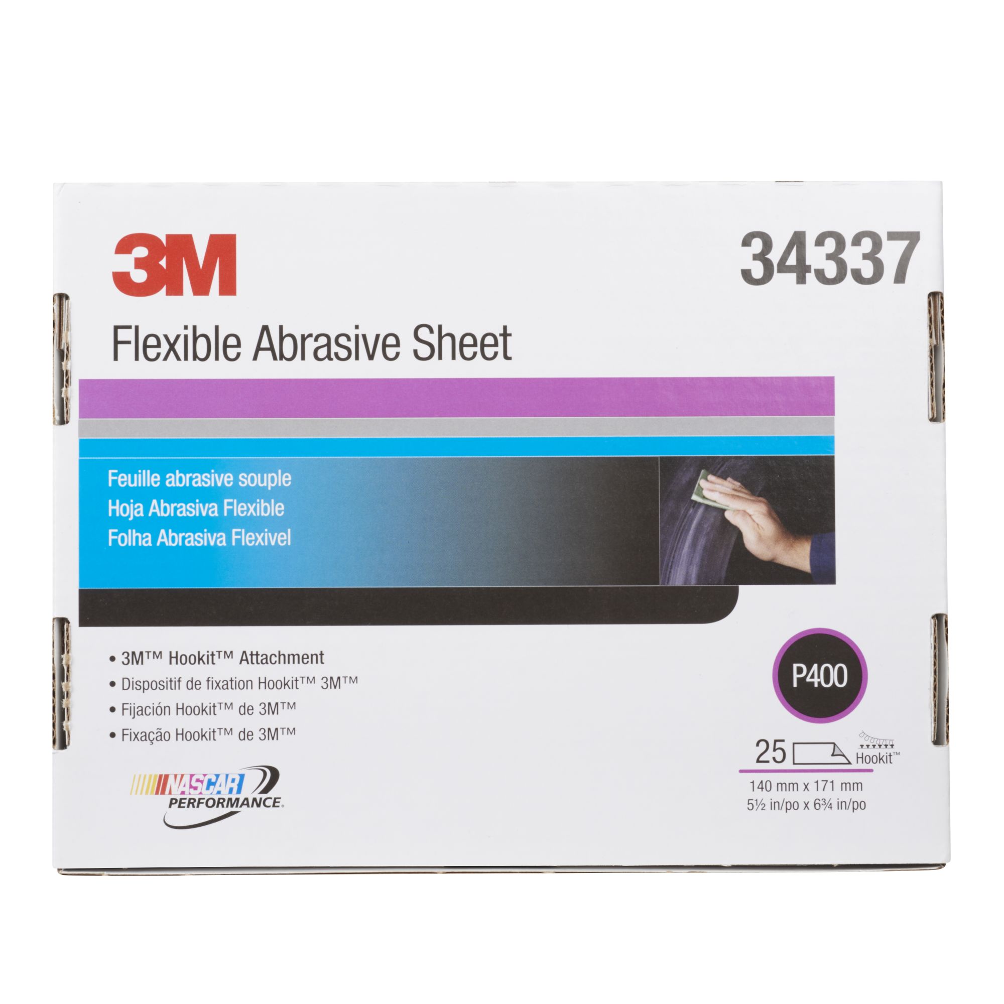 3M™ Hookit™ Hoja manual abrasiva flexible 270J, 140 mm x 171 mm, P400, 34337