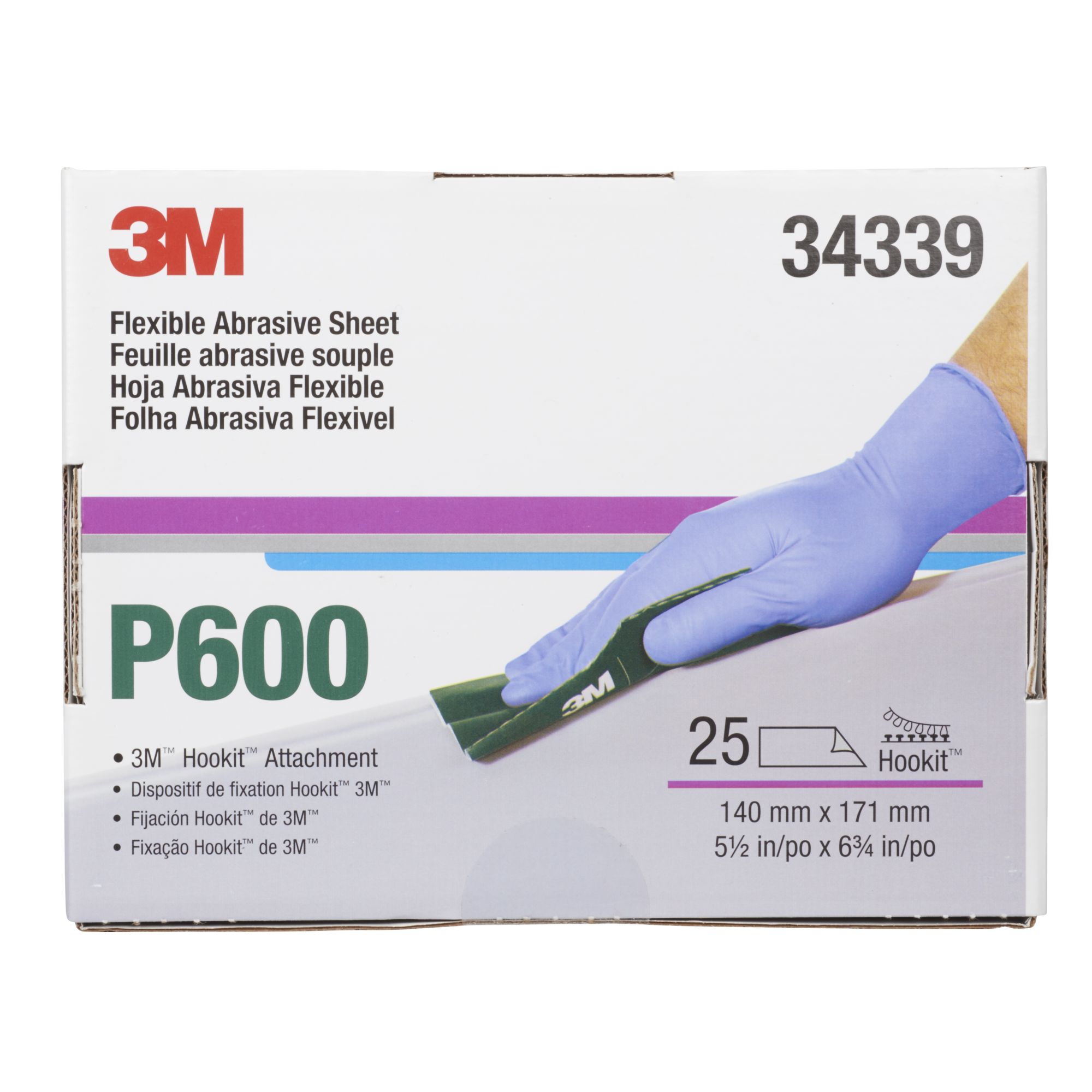 3M™ Hookit™ Hoja manual abrasiva flexible 270J, 140 mm x 171 mm, P600, 34339