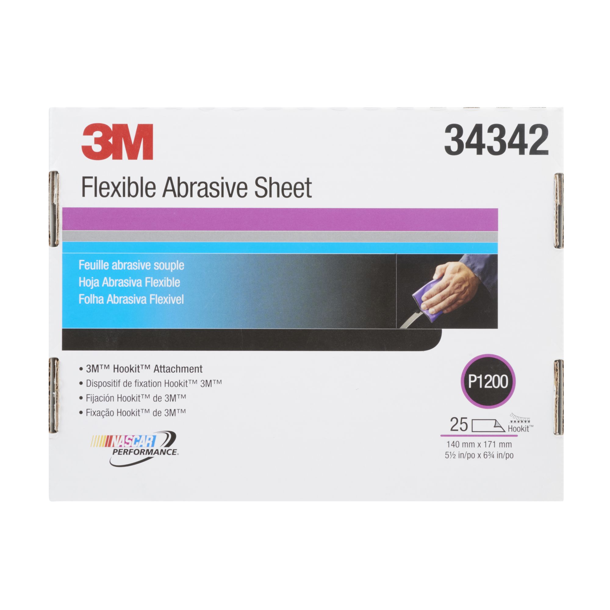 3M™ Hookit™ Hoja manual abrasiva flexible 270J, 140 mm x 171 mm, P1200, 34342