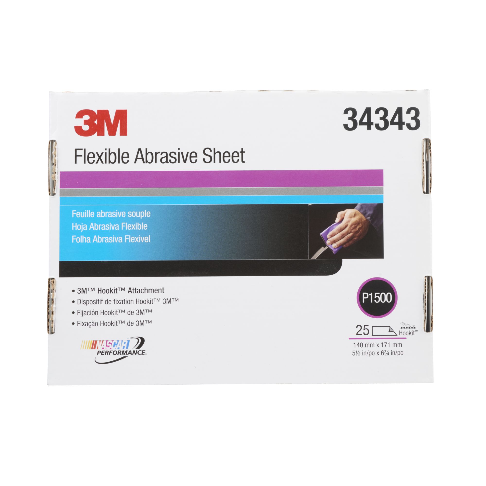 3M™ Hookit™ Hoja manual abrasiva flexible 270J, 140 mm x 171 mm, P1500, 34343