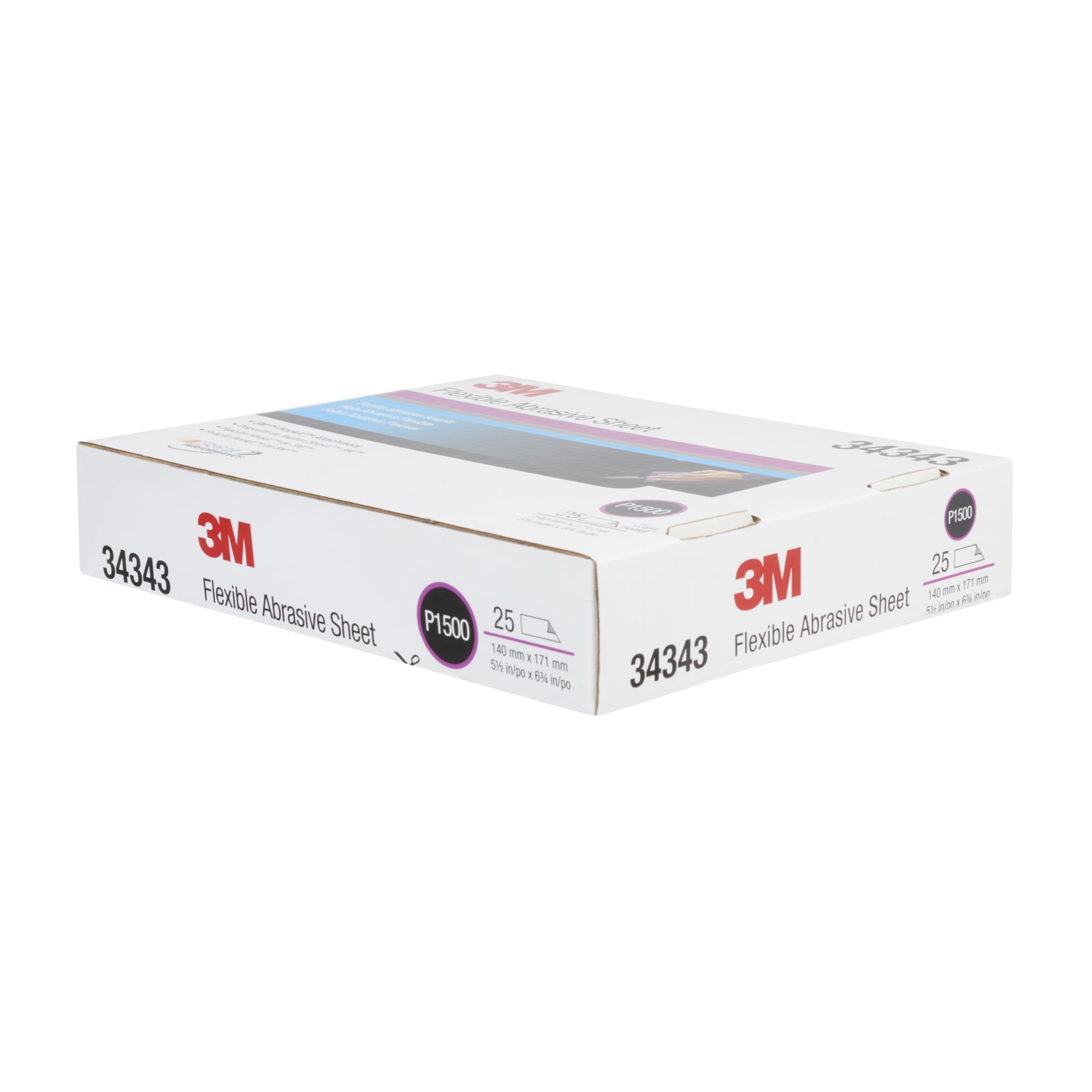 3M™ Hookit™ Hoja manual abrasiva flexible 270J, 140 mm x 171 mm, P1500, 34343