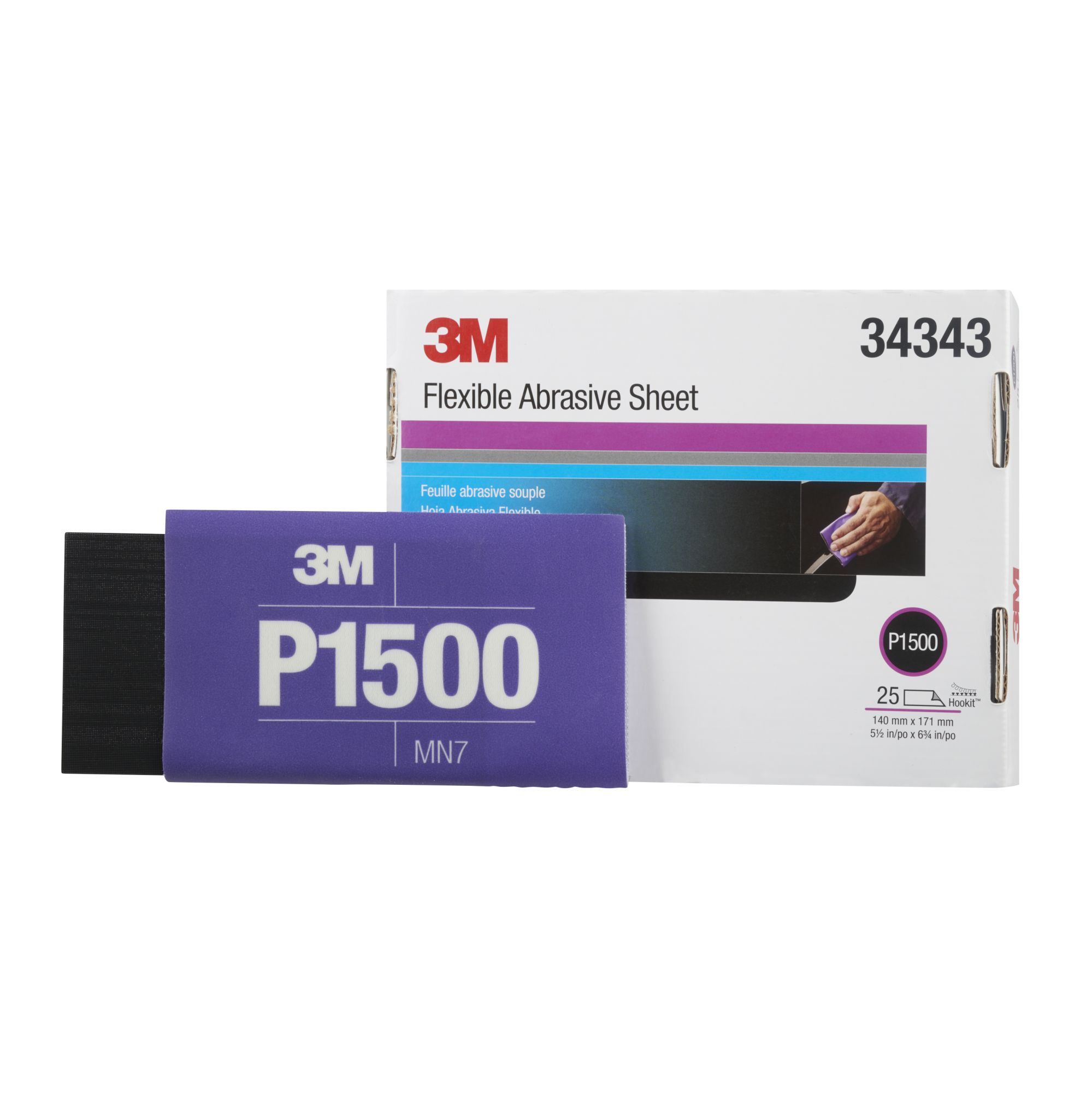 3M™ Hookit™ Hoja manual abrasiva flexible 270J, 140 mm x 171 mm, P1500, 34343