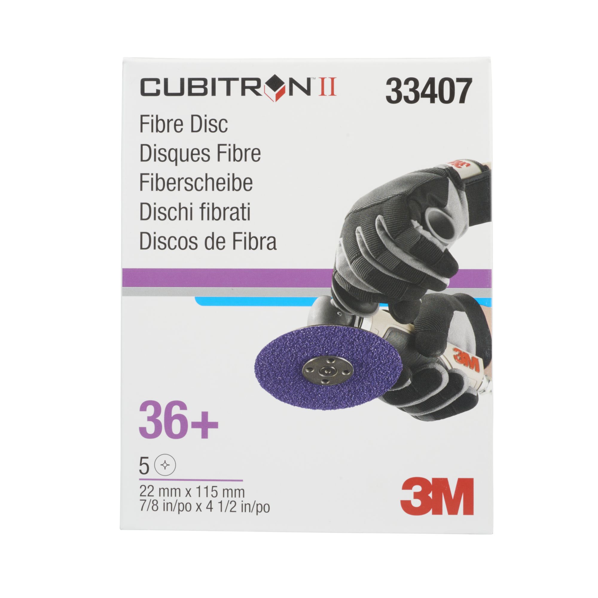 3M™ Cubitron™ II Disco de fibra abrasivo 786C, 115 mm x 22 mm, con ranuras, 36+, 33407