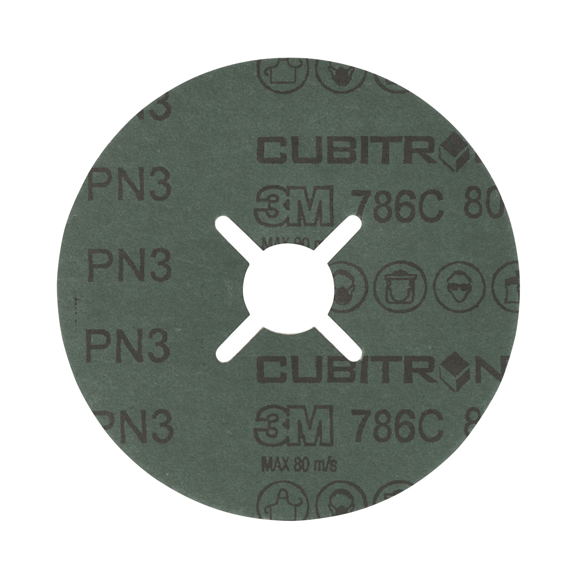 3M™ Cubitron™ II Disco de fibra abrasivo 786C, 115 mm x 22 mm, con ranuras, 80+, 33410