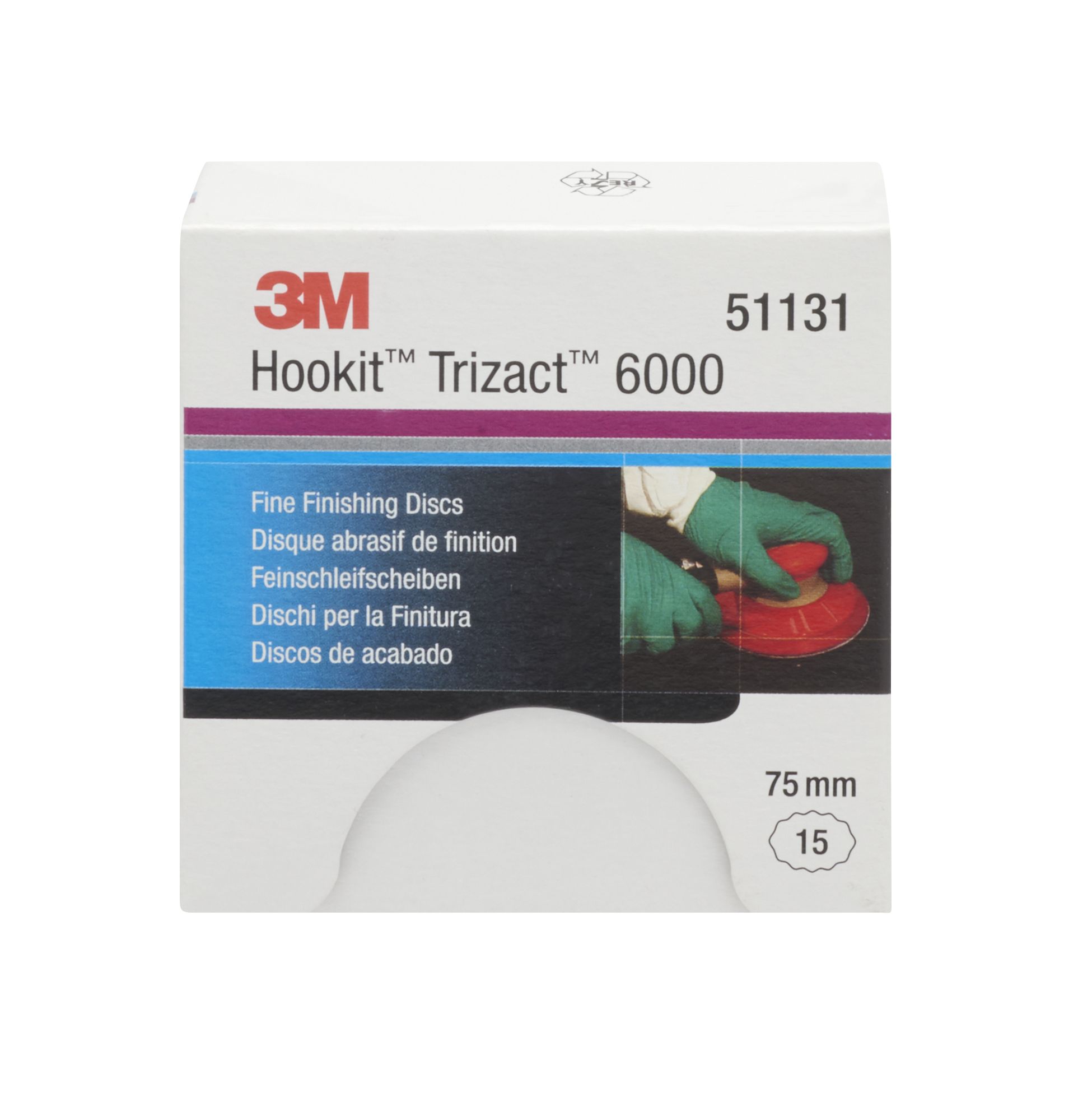 3M™ Trizact™ Hookit™ Disco abrasivo de acabado 443SA, 75 mm, sin agujeros, P6000, 51131
