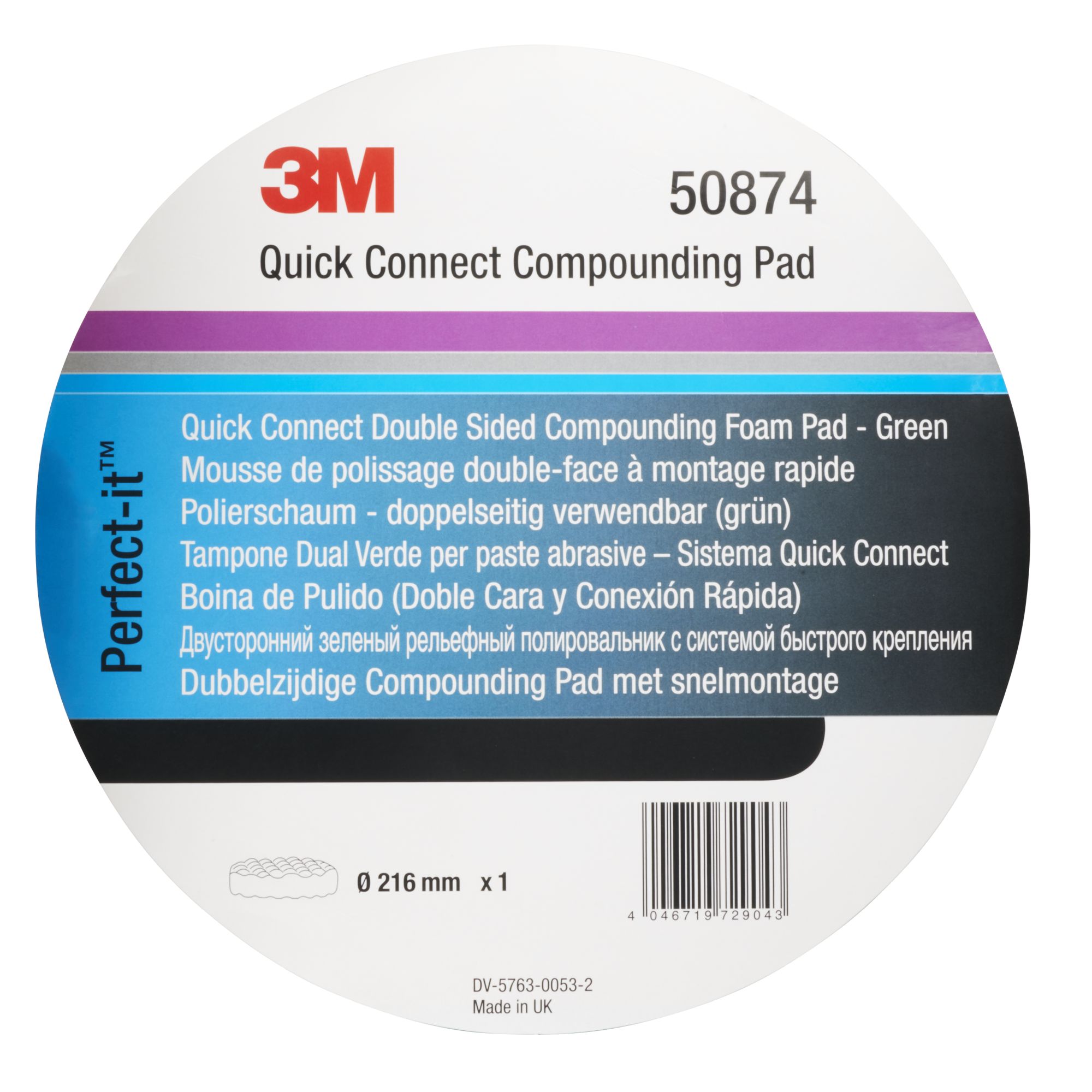 3M™ Perfect-It™ Boina de pulido de espuma, sistema de conexión rápida, verde, ondulada, 216 mm, 50874