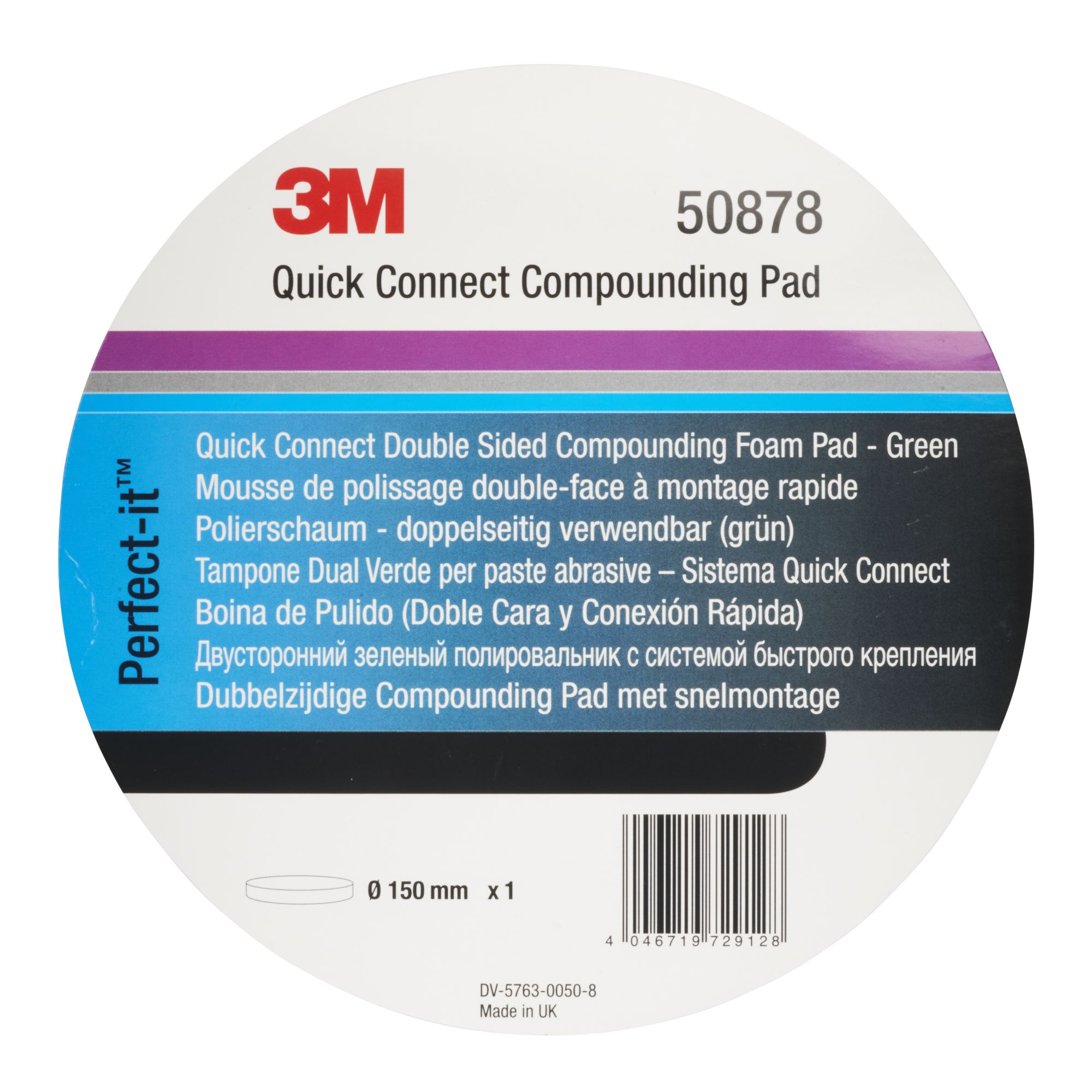 3M™ Perfect-It™ Boina de pulido de espuma, sistema de conexión rápida, verde, 150 mm, 50878