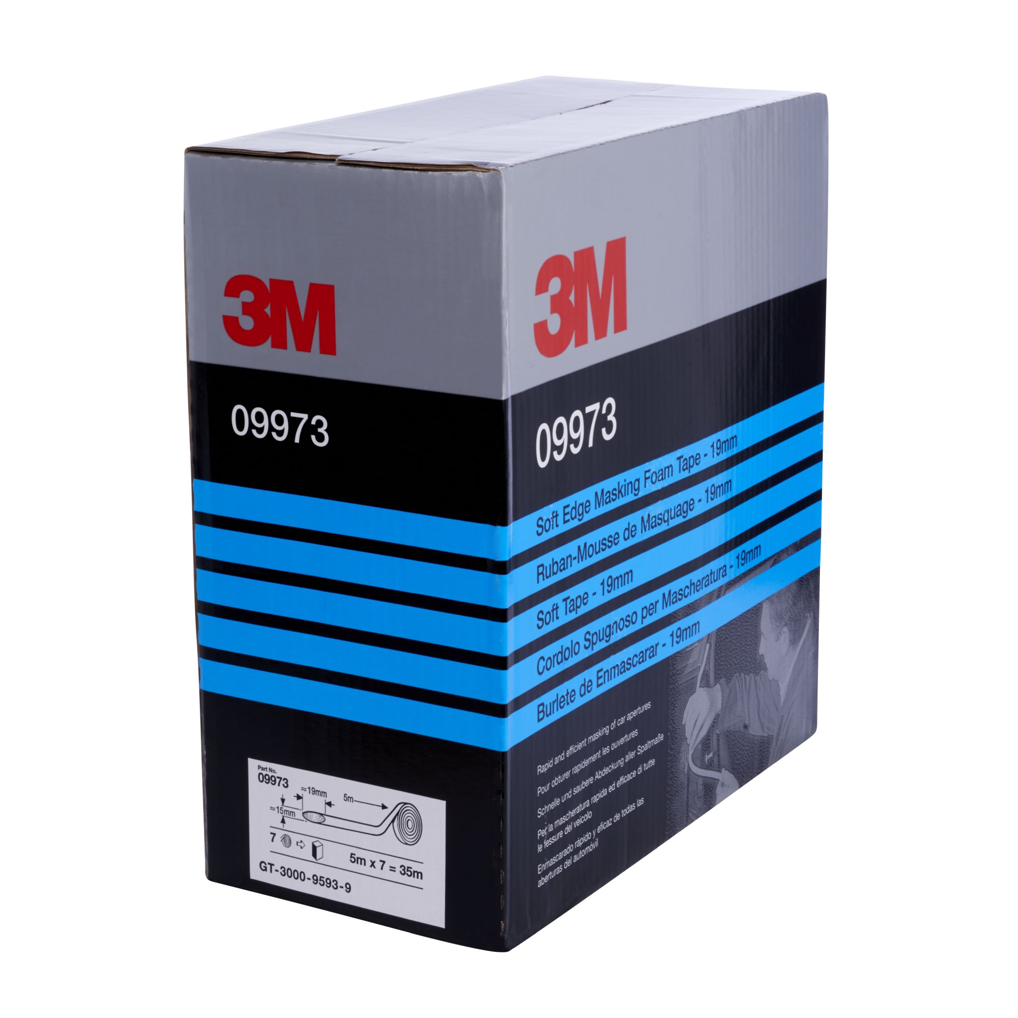 3M™ Cinta de enmascarado de gomaespuma con borde suave, blanco, 19 mm x 35 m, 09973