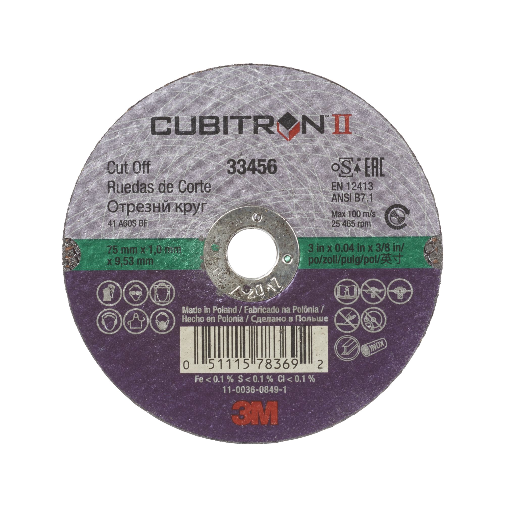 3M™ Cubitron™ II Rueda de corte, 75 mm x 1 mm x 9,53 mm, 33456