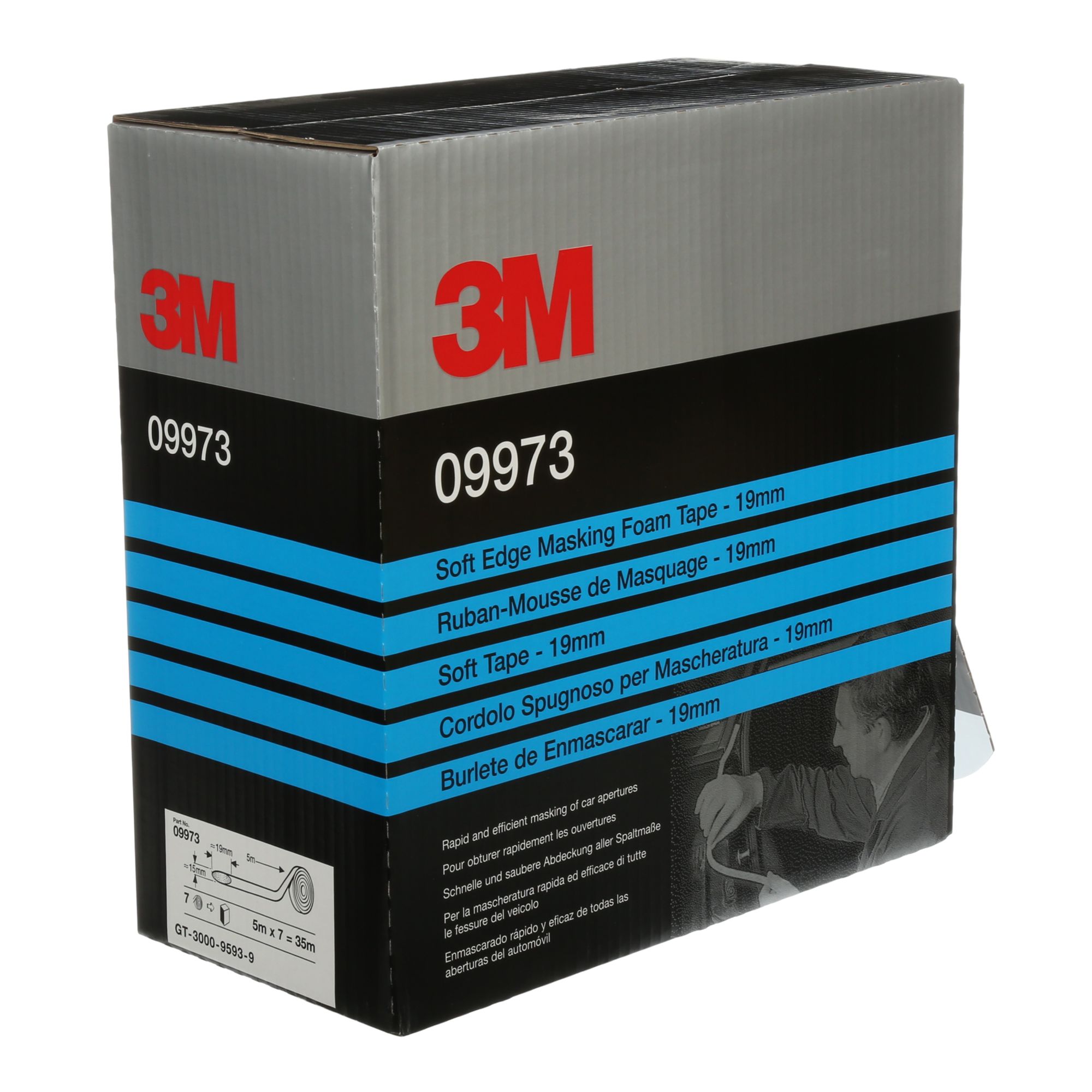 3M™ Cinta de enmascarado de gomaespuma con borde suave, blanco, 19 mm x 35 m, 09973