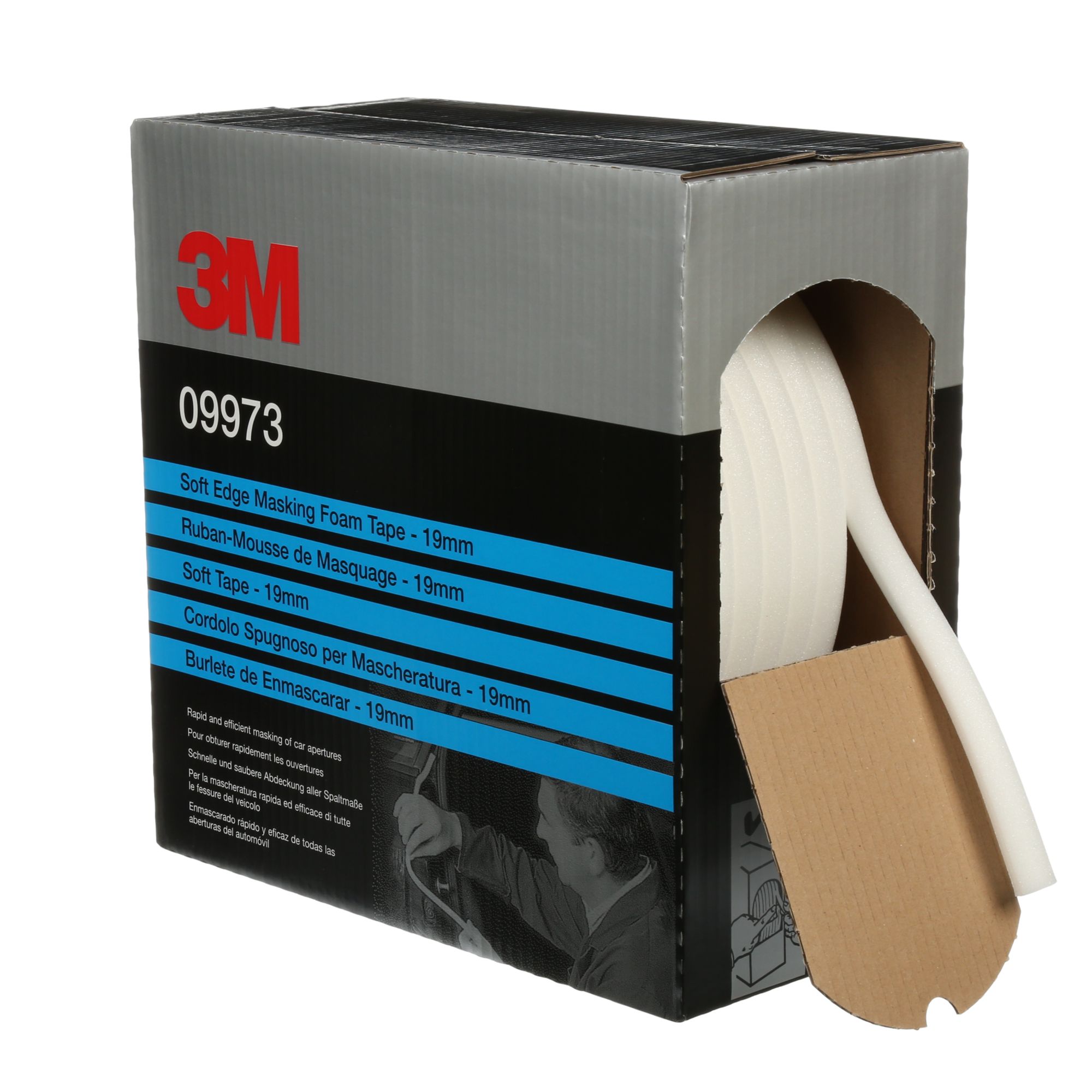 3M™ Cinta de enmascarado de gomaespuma con borde suave, blanco, 19 mm x 35 m, 09973