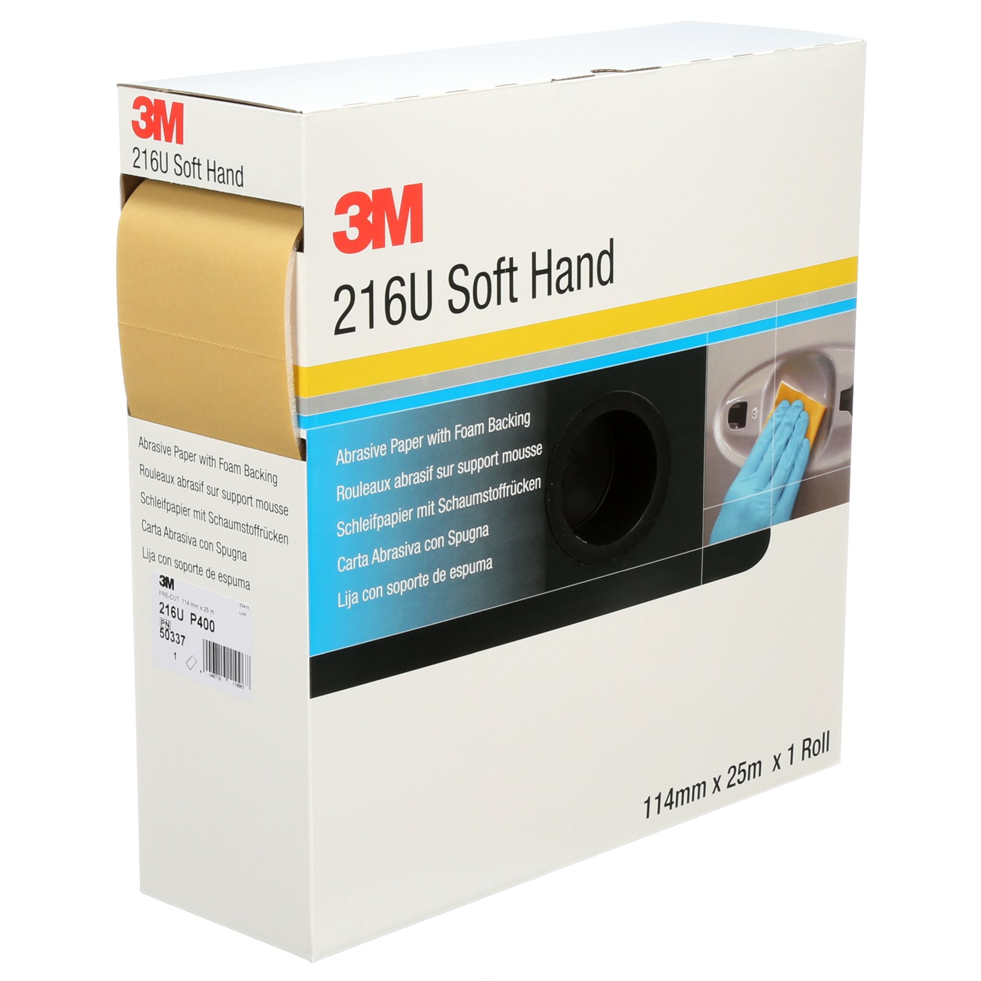 3M™ 216U Rollo de papel abrasivo con esponja, precortado 114 mm x 25 m, P400, 50337