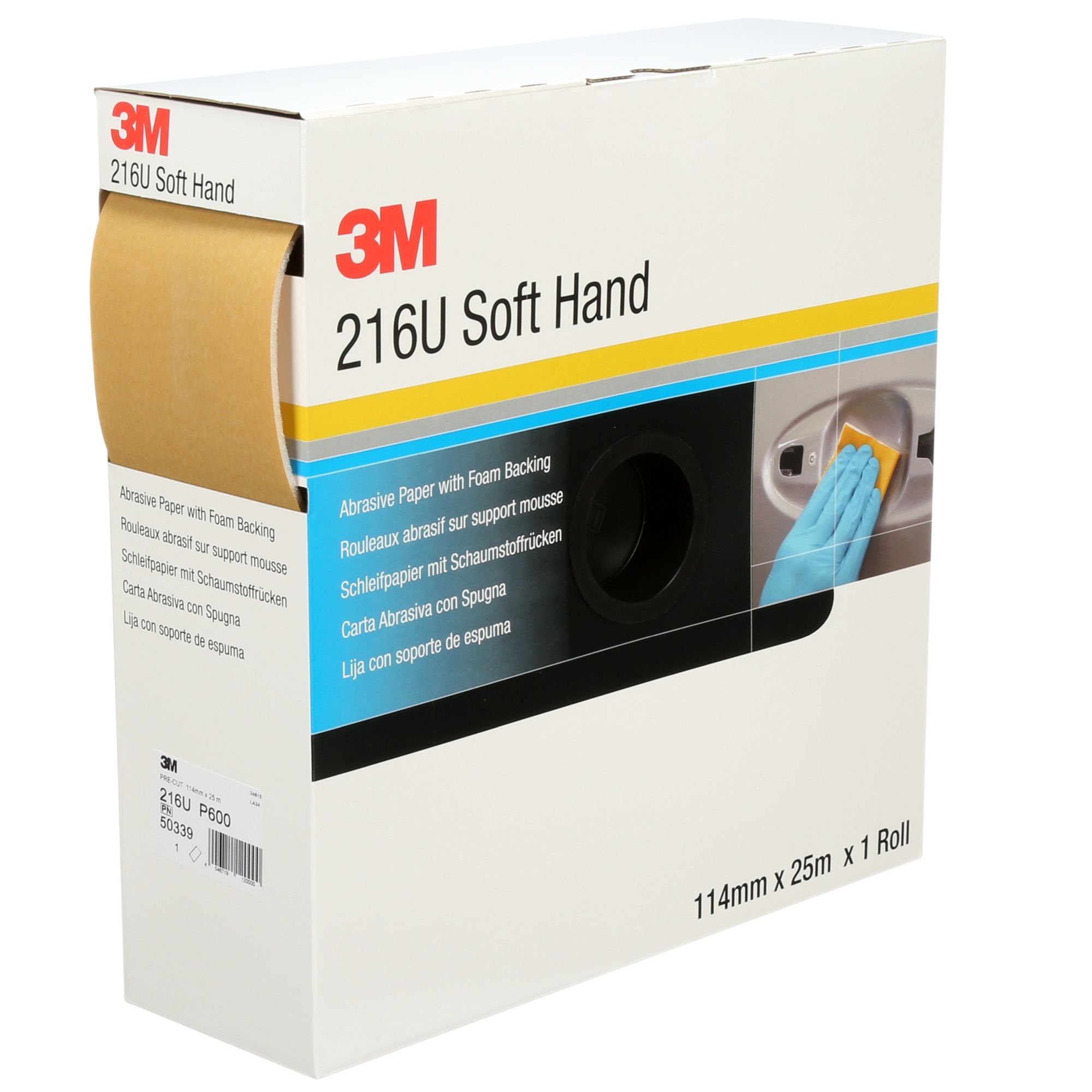 3M™ 216U Rollo de papel abrasivo con esponja, precortado 114 mm x 25 m, P600, 50339