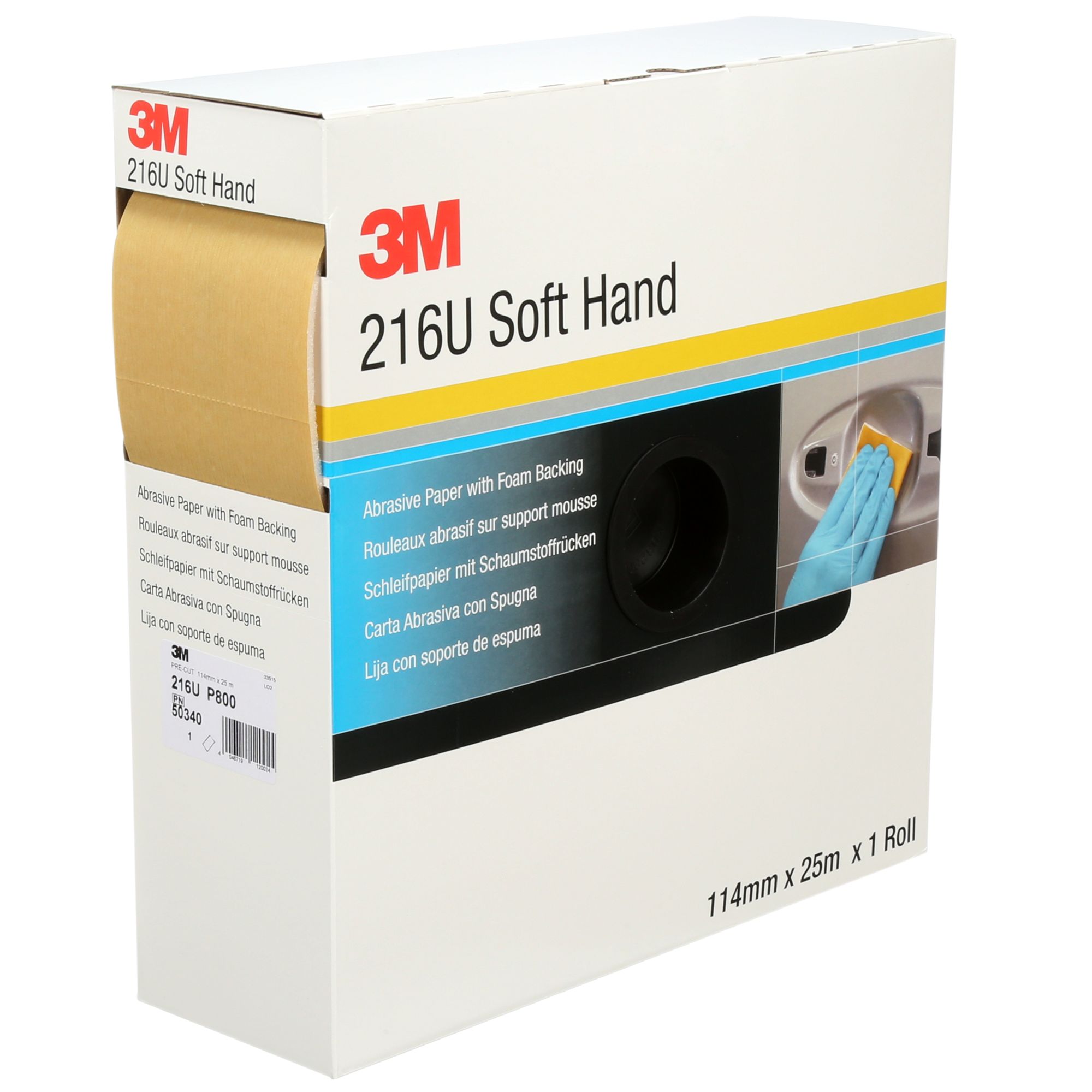 3M™ 216U Rollo de papel abrasivo con esponja, precortado 114 mm x 25 m, P800, 50340