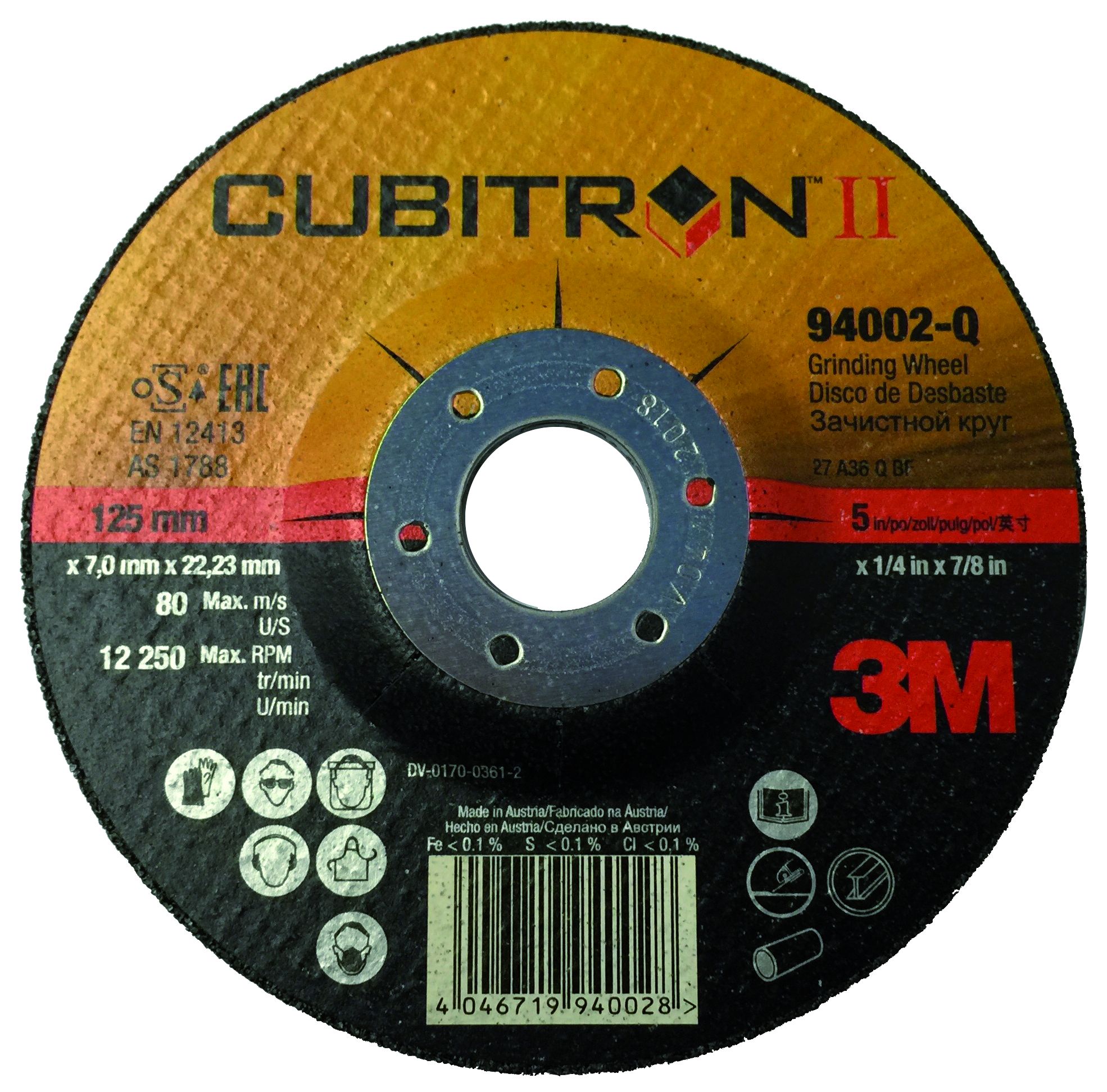 3M™ Cubitron™ II Disco de Desbaste de Centro Hundido T27, 230 mm, 93999