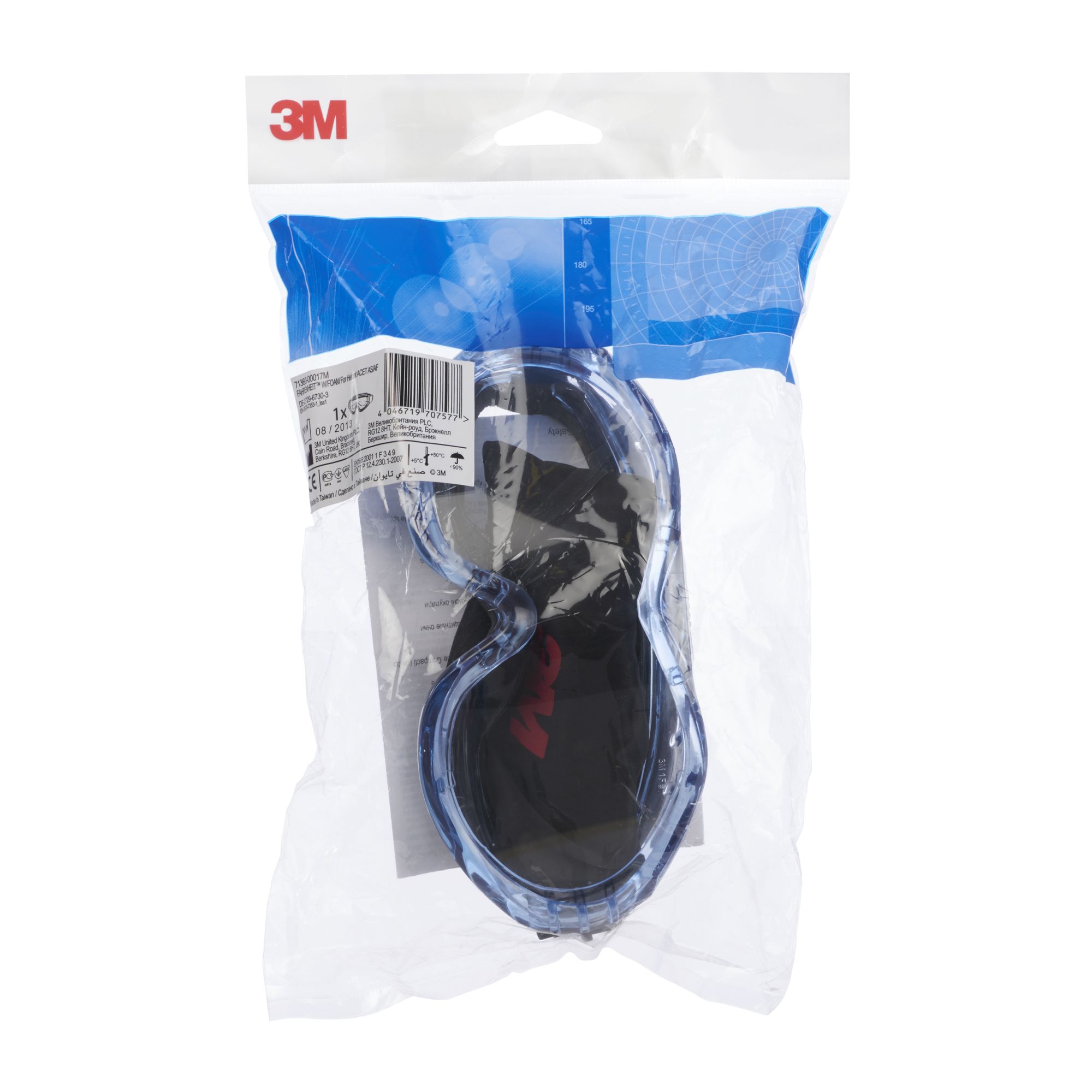 3M™ Fahrenheit™ Gafas de seguridad, versión de casco, revestimiento de espuma, selladas, antiempañante, lente de acetato incolora, 71360-00017, 10/caja