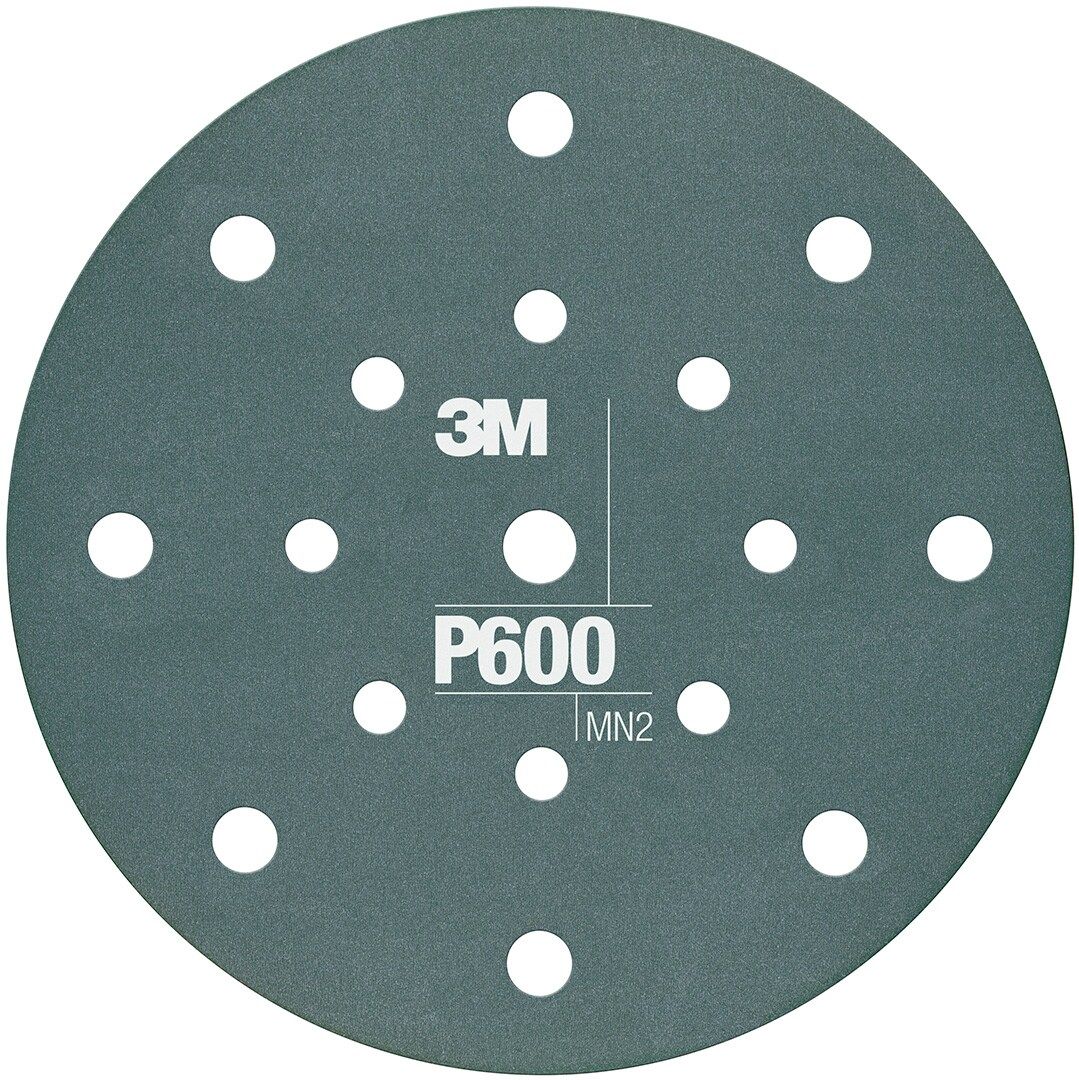 3M™ Hookit™ Disco abrasivo flexible 270J, 150 mm, 17 agujeros, P600, 34801