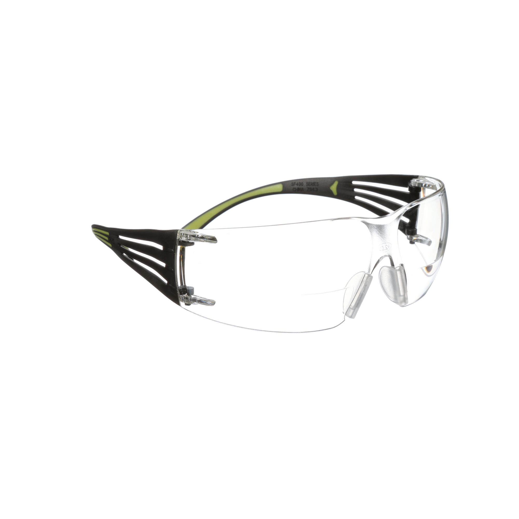 3M™ SecureFit™ 400 Gafas de seguridad graduadas, montura negro/verde, antirrayaduras/antiempañante, lente incolora 2,5 graduación, SF425AS/AF-EU, 20/caja