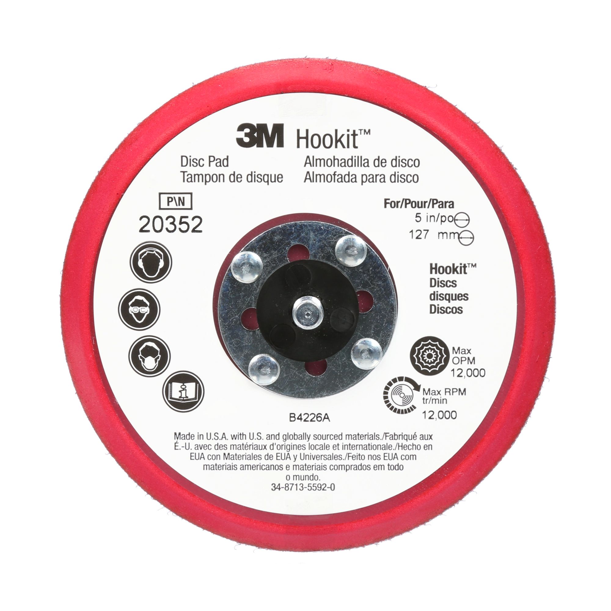 3M™ Hookit™ soporte para discos de perfil bajo, 20352, 5 in x 3/8 in x 5/16-24 External