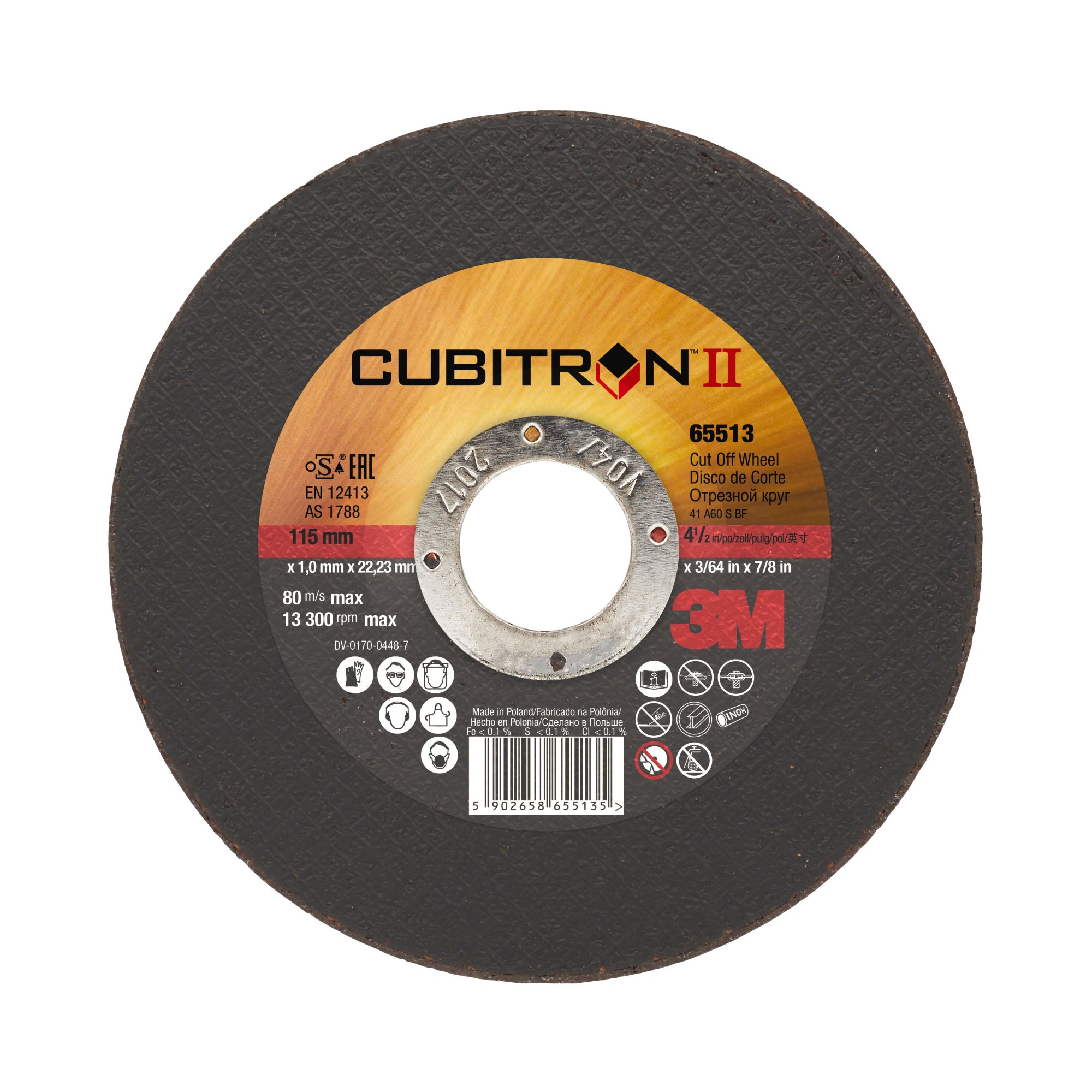 3M™ Cubitron™ II Disco de Corte plano, T41, 115 mm x 1 mm x 22 mm, 65513