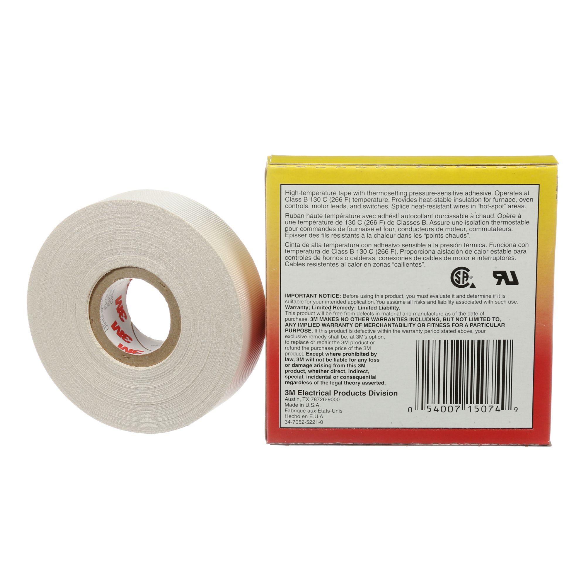3M™ 27 Cinta de Fibra de Vidrio, hasta 150°, Adhesivo de caucho, 19 mm x 20 m, 0.18 mm