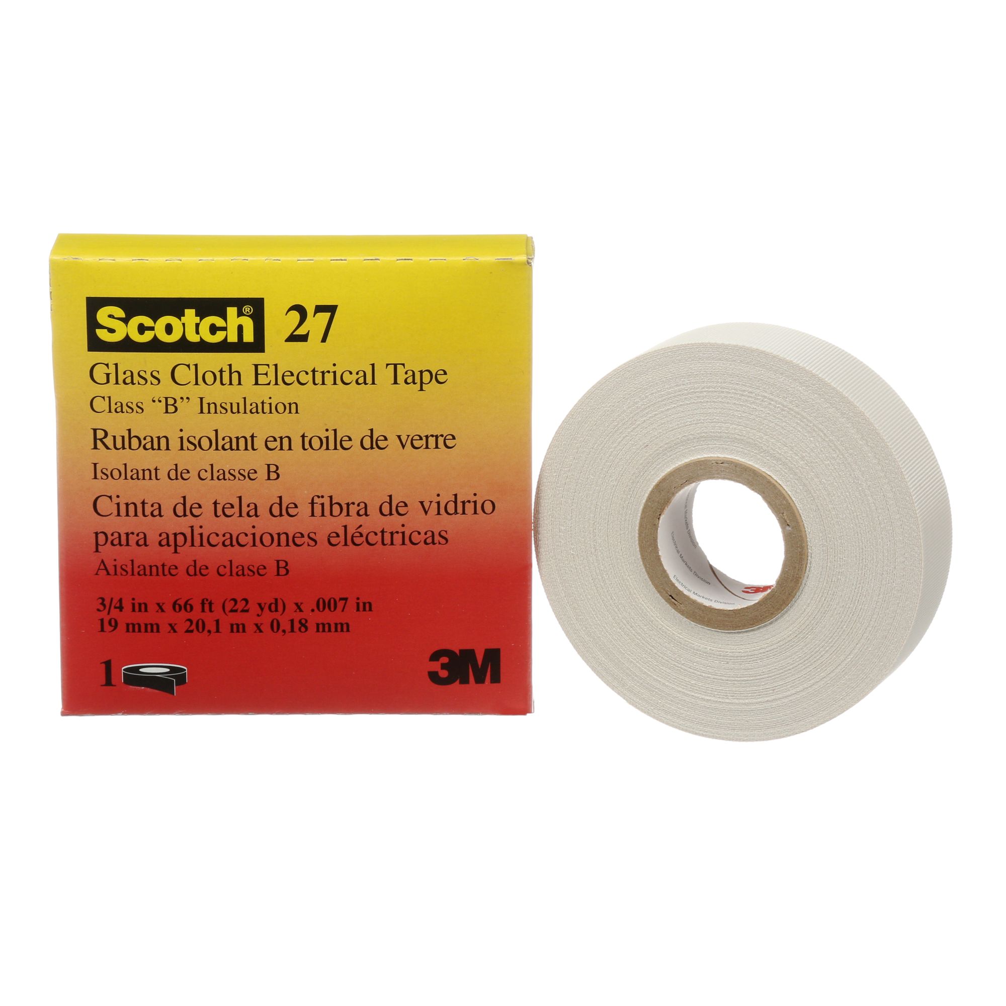 3M™ 27 Cinta de Fibra de Vidrio, hasta 150°, Adhesivo de caucho, 19 mm x 20 m, 0.18 mm
