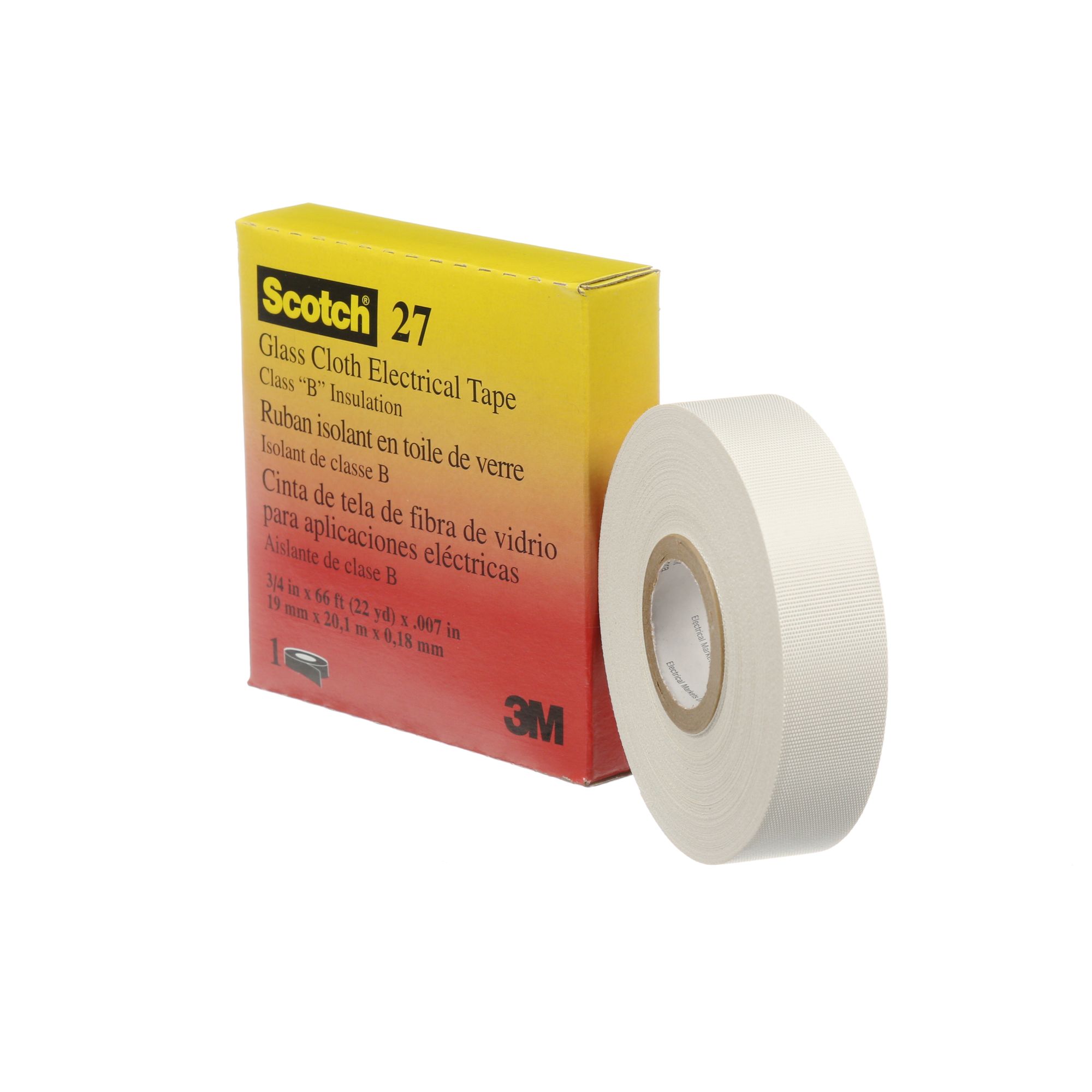 3M™ 27 Cinta de Fibra de Vidrio, hasta 150°, Adhesivo de caucho, 19 mm x 20 m, 0.18 mm