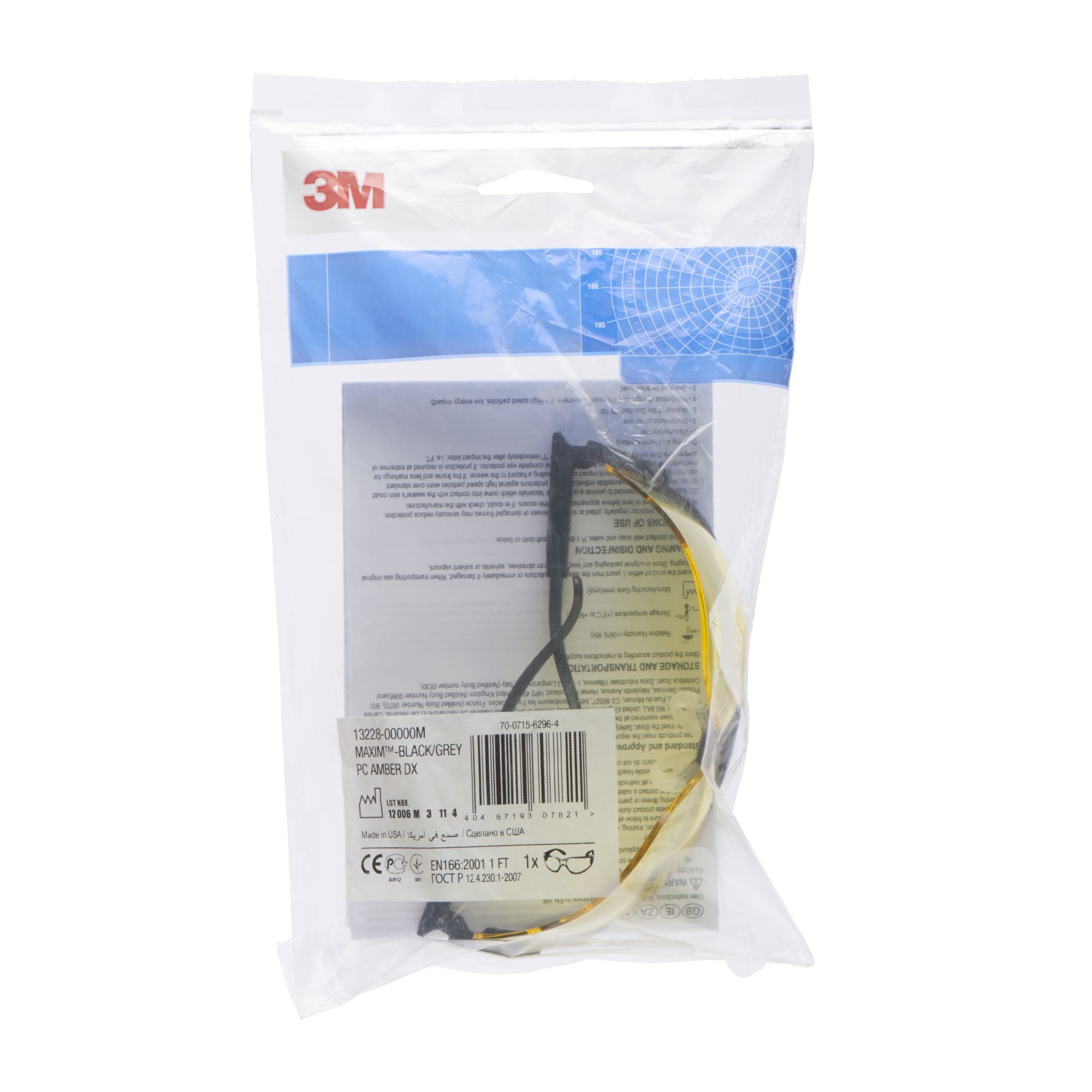 3M™ Maxim™ gafas de protección, montura de color negro/gris, tratamiento DX, lentes de color ámbar, 13228