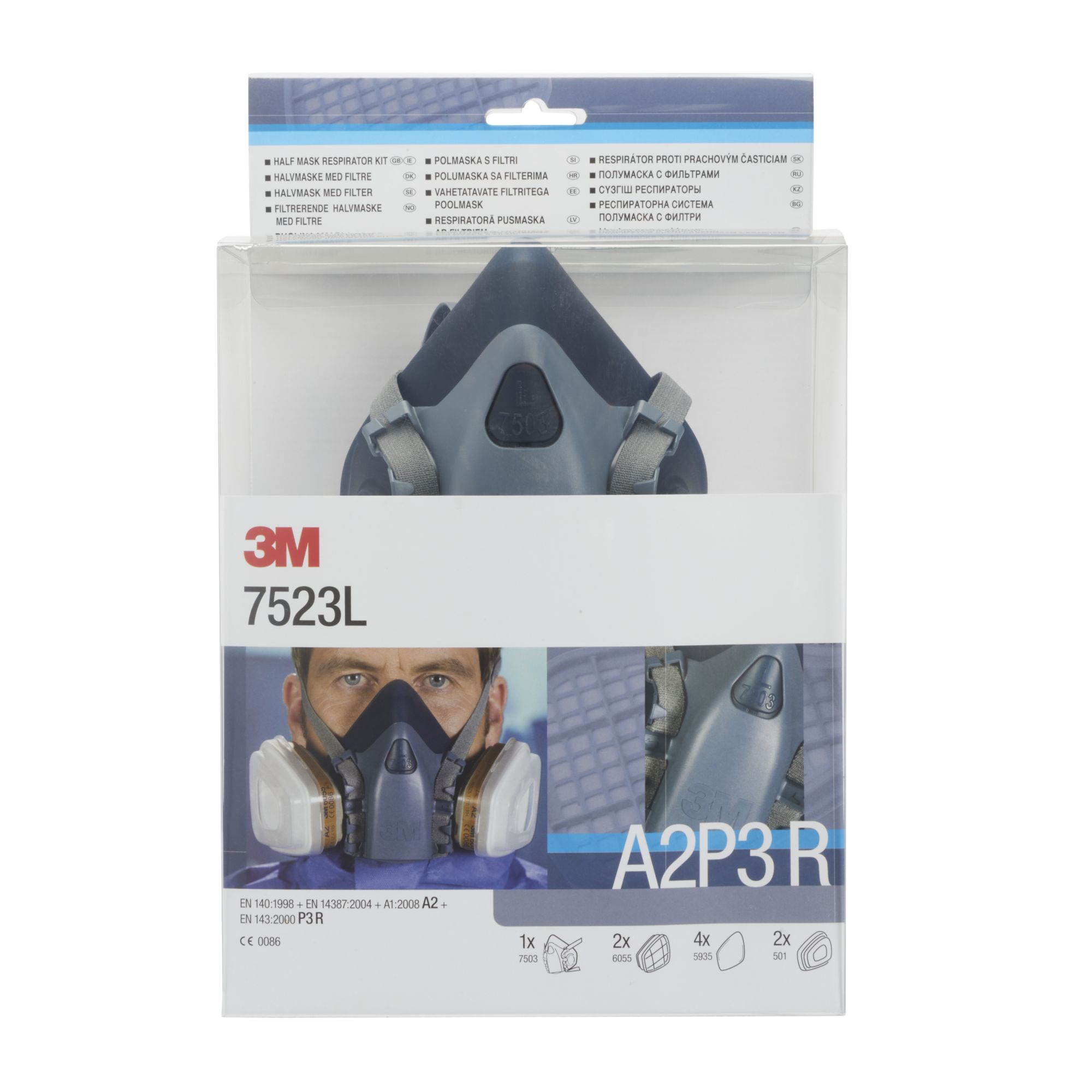 3M™ Kit de media máscara reutilizable, filtro A2P3 R, máscara grande, 7523L