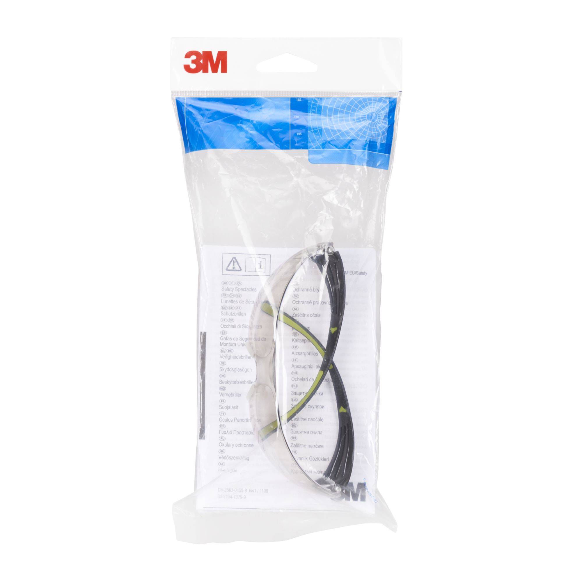 3M™ SecureFit™ 400 Gafas de seguridad, montura negro/verde, antirrayaduras, lente de espejo para interior/exterior, SF410AS-EU, 20/caja