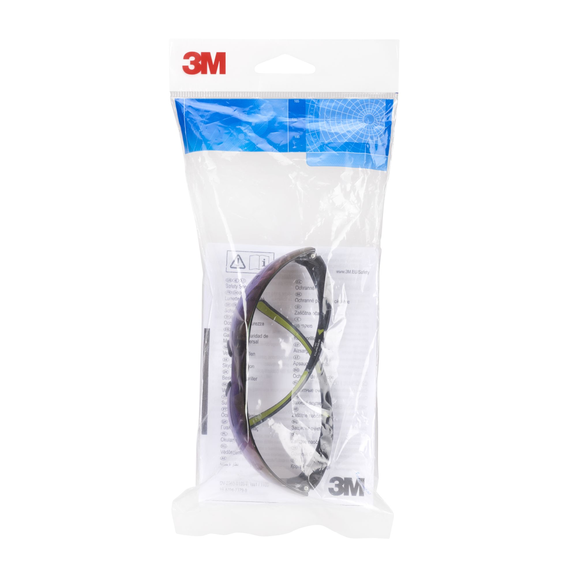 3M™ SecureFit™ 400 Gafas de seguridad, montura negro/verde, antirrayaduras, lente de espejo azul, SF408AS-EU, 20/caja