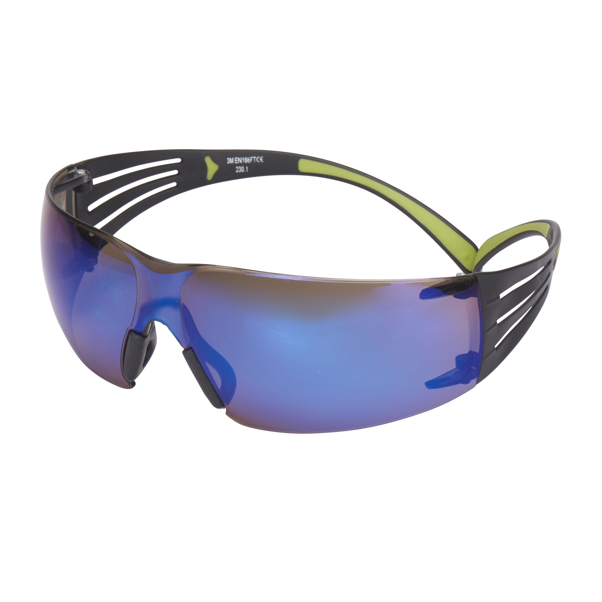 3M™ SecureFit™ 400 Gafas de seguridad, montura negro/verde, antirrayaduras, lente de espejo azul, SF408AS-EU, 20/caja