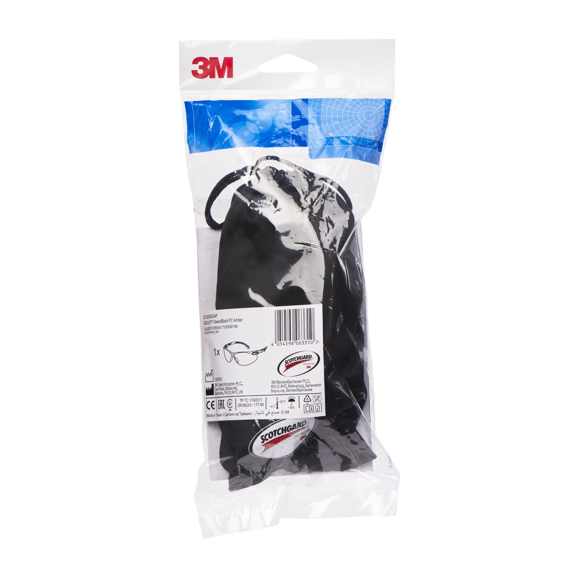 3M™ Solus™ 1000 Gafas de seguridad, montura verde/negro, recubrimiento antiempañante/antirrayaduras Scotchgard™ (K y N), lente ámbar, S1203SGAF-EU, 20/caja