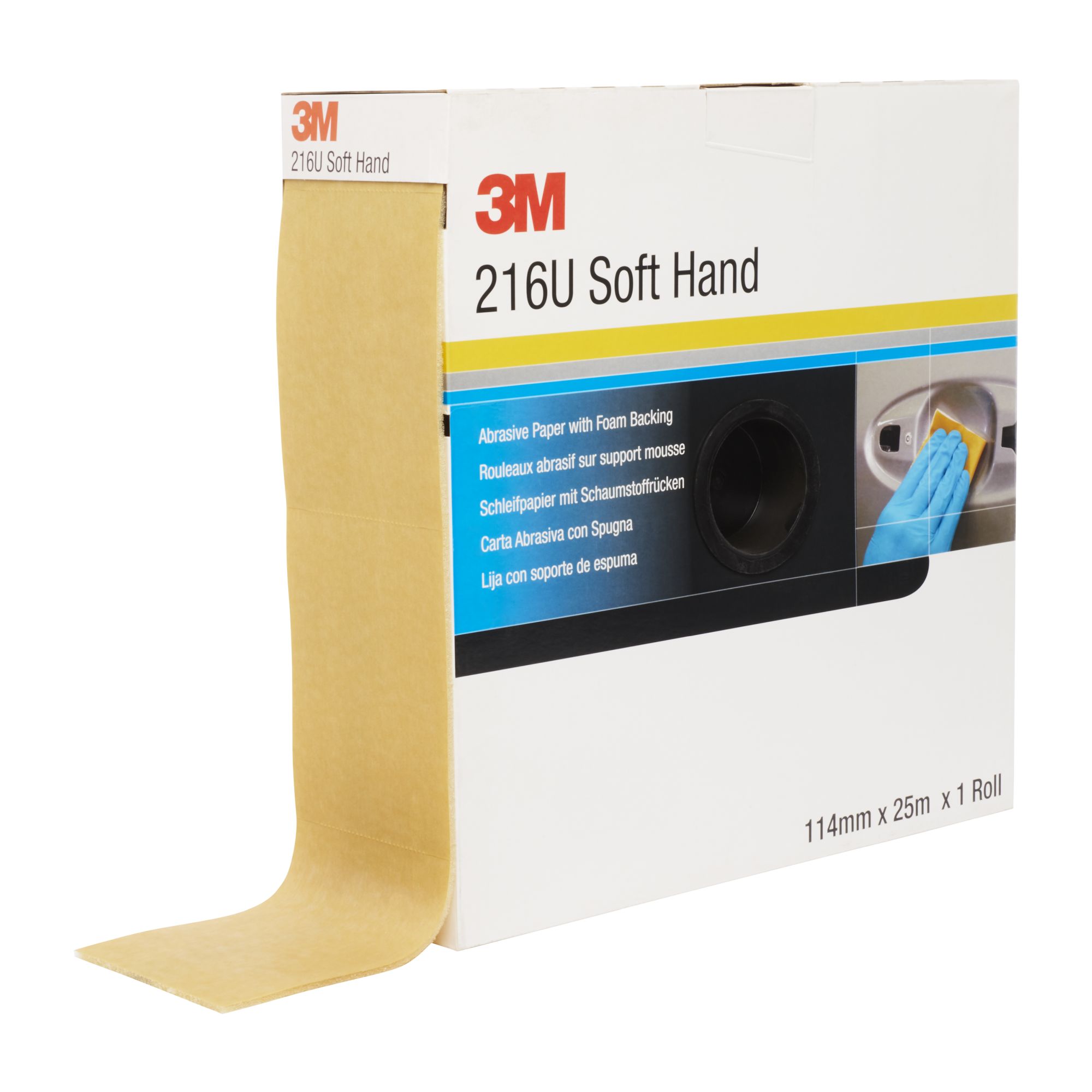 3M™ 216U Rollo de papel abrasivo con esponja, precortado 114 mm x 25 m, P150, 50330