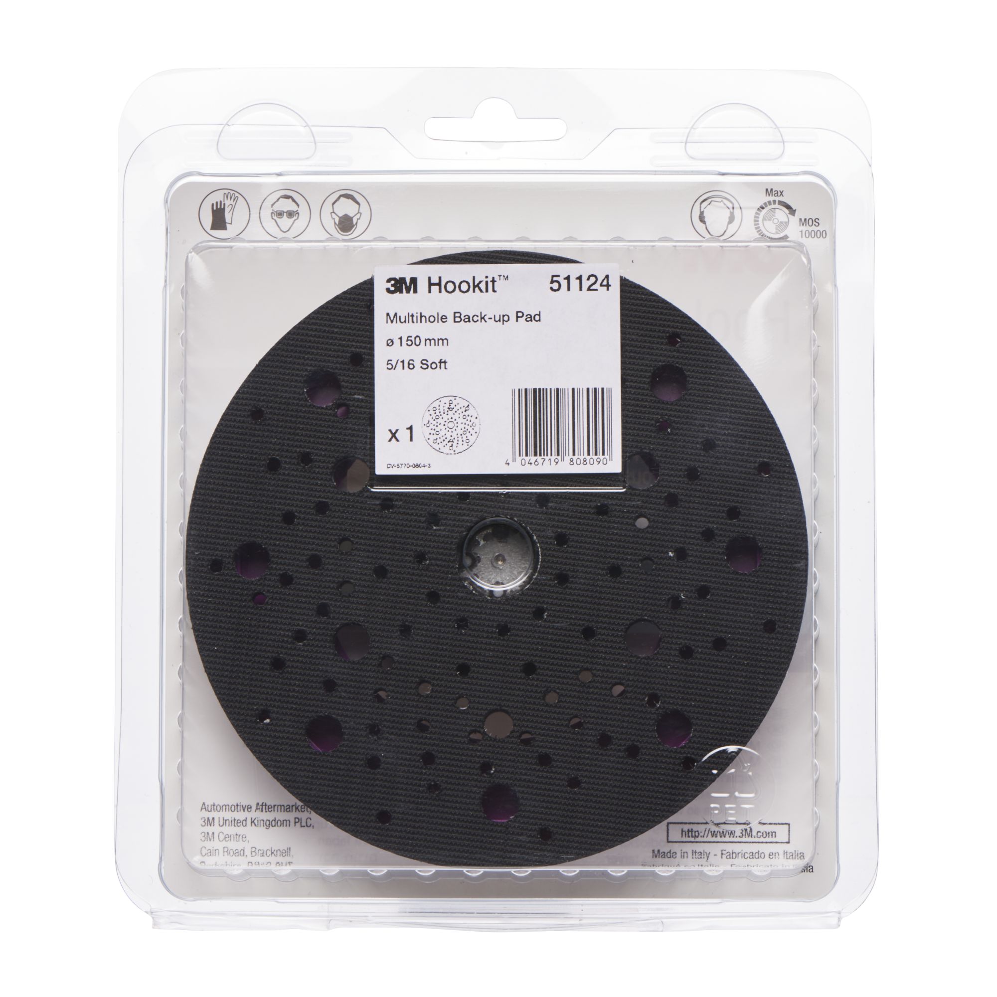 3M™ Hookit™ Plato de soporte multiagujeros, 150 mm, rosca 8 mm (5/16 in), blando, 51124