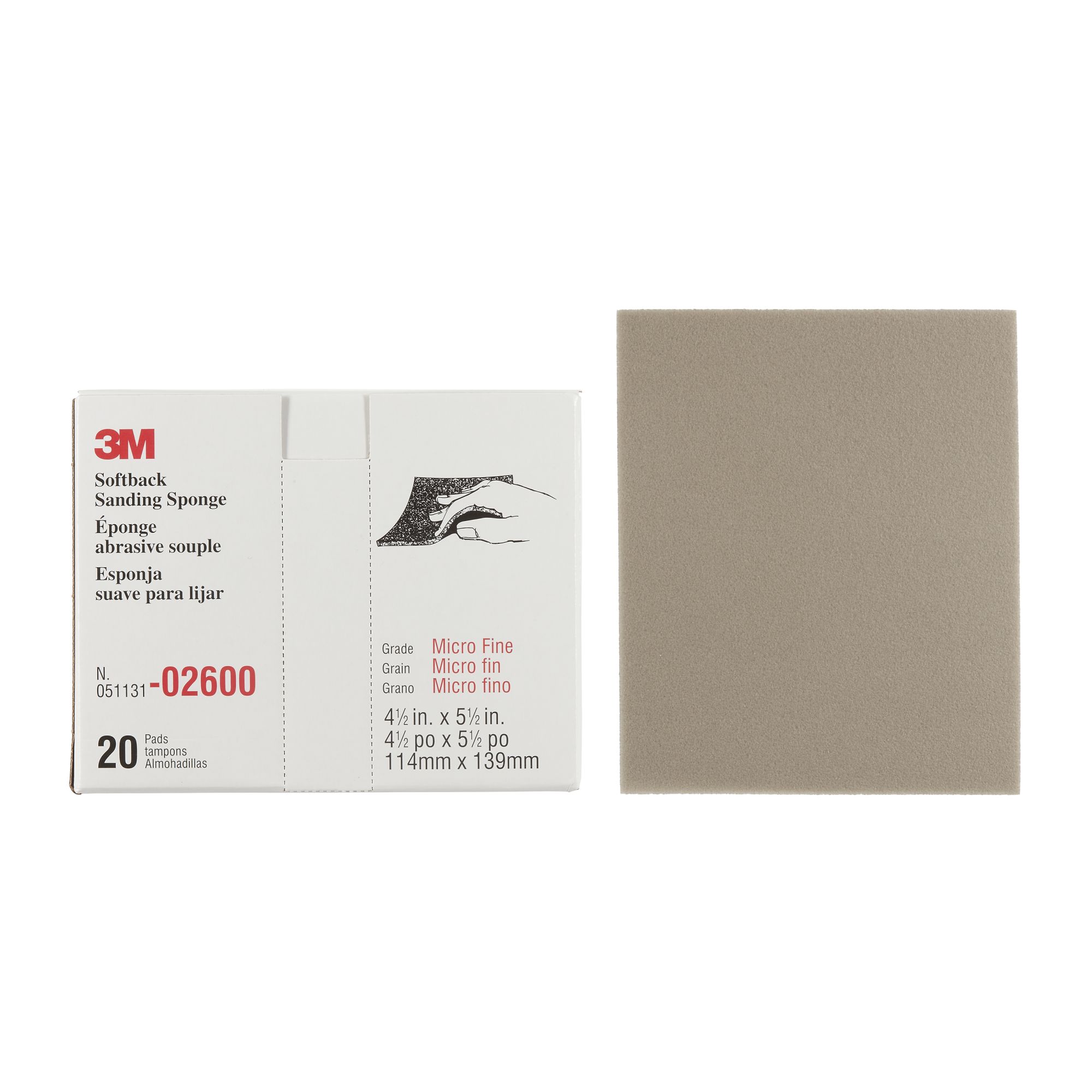 3M™ Esponja abrasiva soporte blando, 115 mm x 140 mm, microfina, 02600