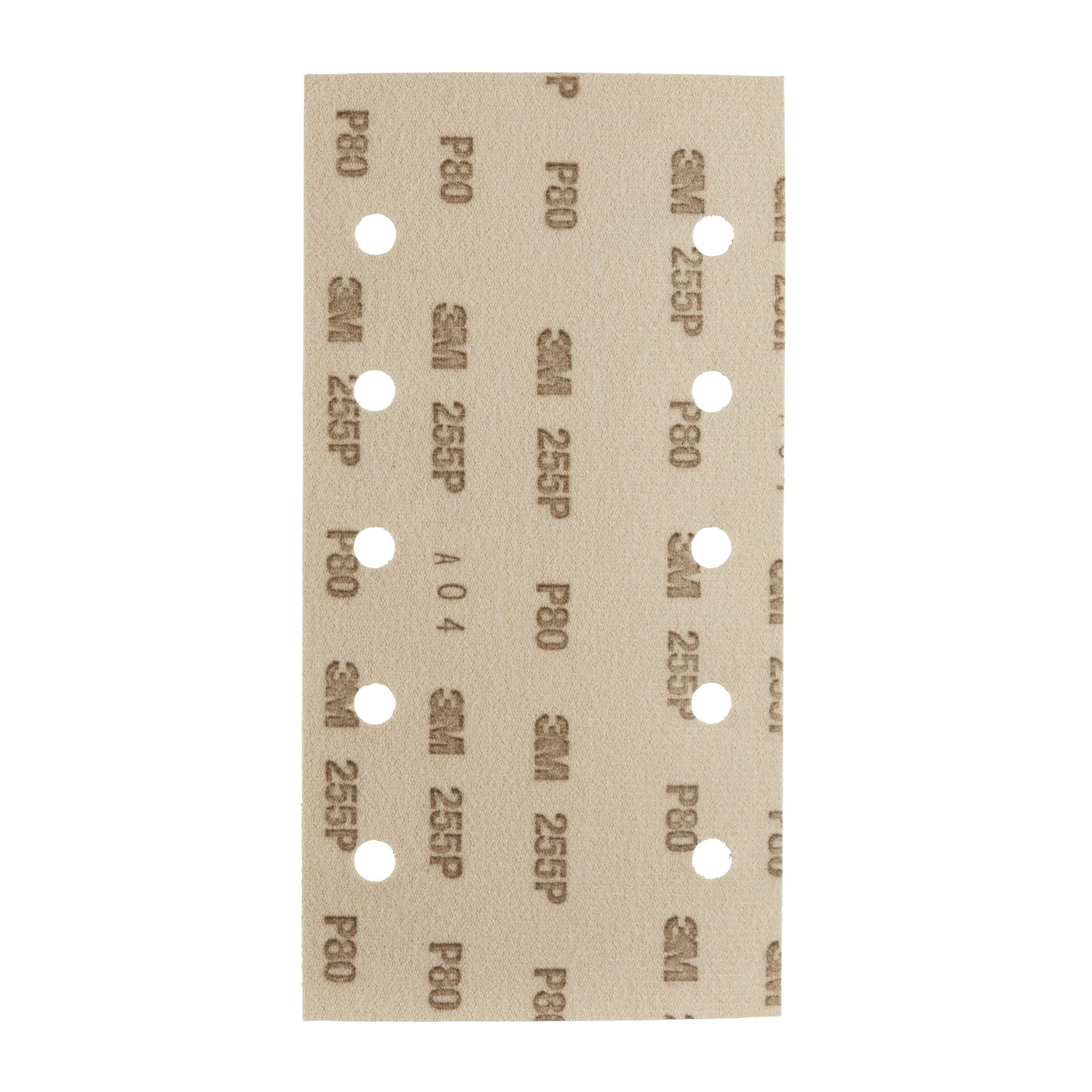 3M™ Hookit™ Hoja abrasiva 255P, 115 mm x 225 mm, 10 agujeros, P80, 03639