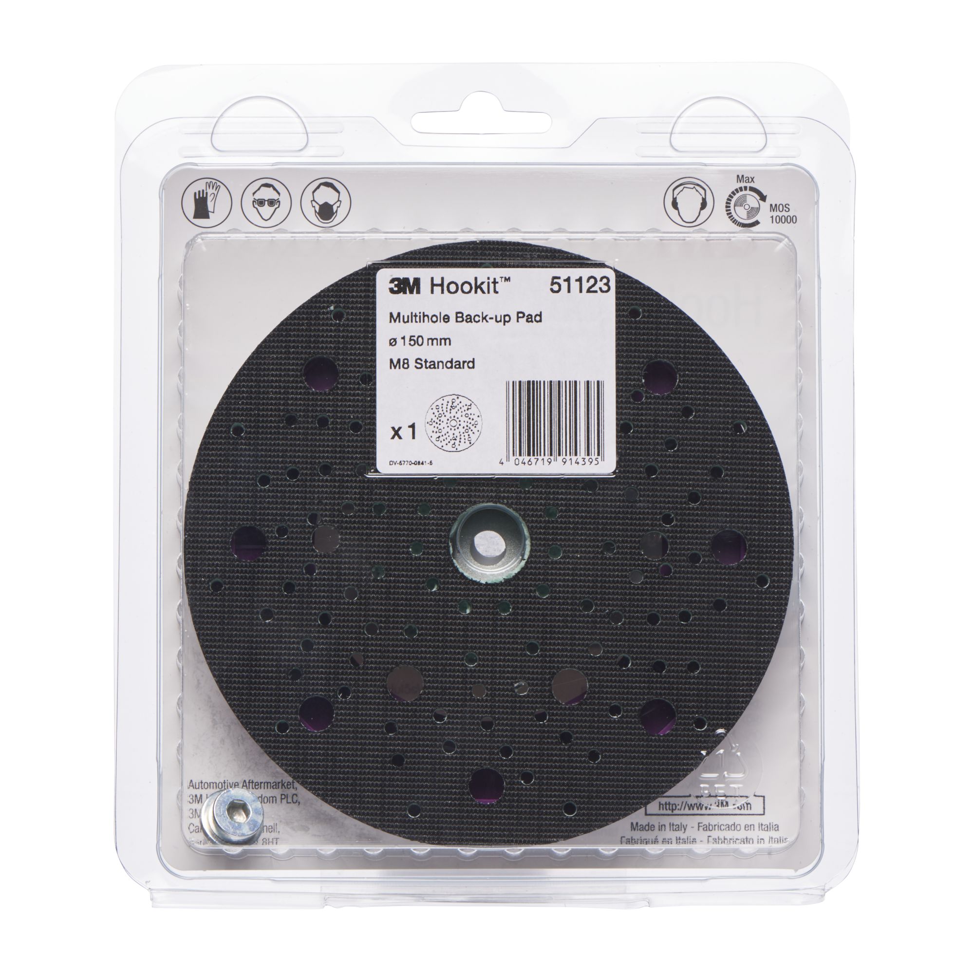 3M™ Hookit™ Plato de soporte multiagujeros, 150 mm, M8, rosca, 51123