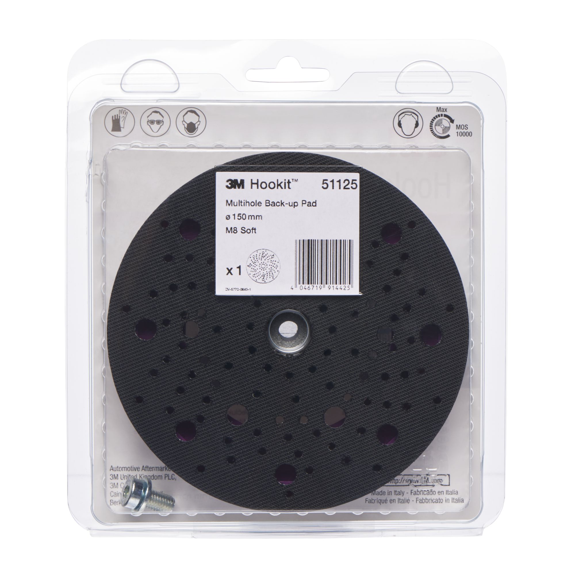 3M™ Hookit™ Plato de soporte multiagujeros, 150 mm, M8, 51125