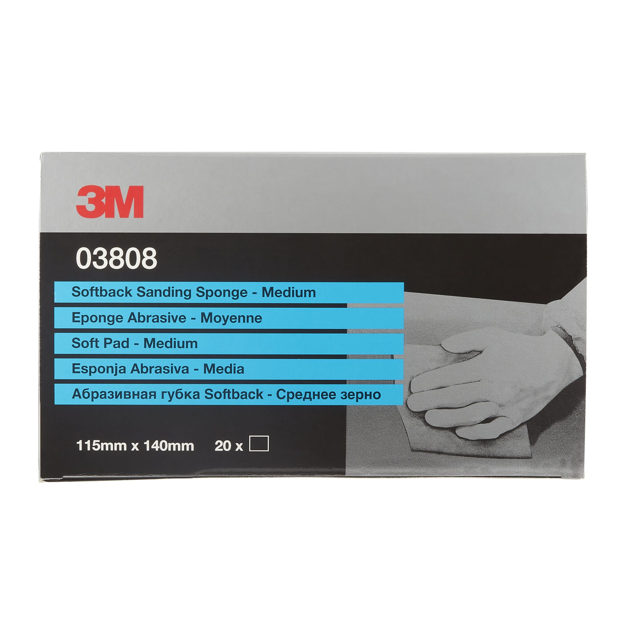 3M™ Esponja abrasiva soporte blando, 115 mm x 140 mm, media, 03808