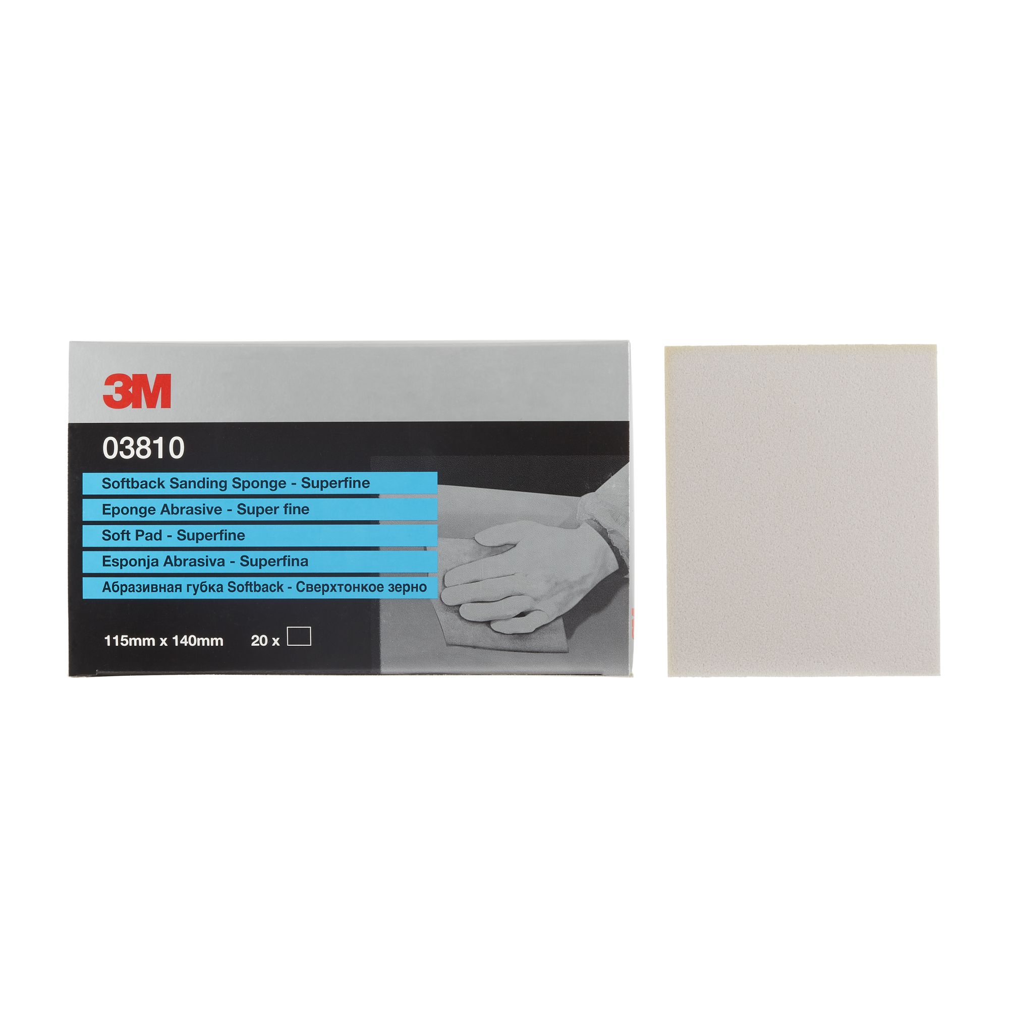 3M™ Esponja abrasiva soporte blando, 115 mm x 140 mm, superfina, 03810