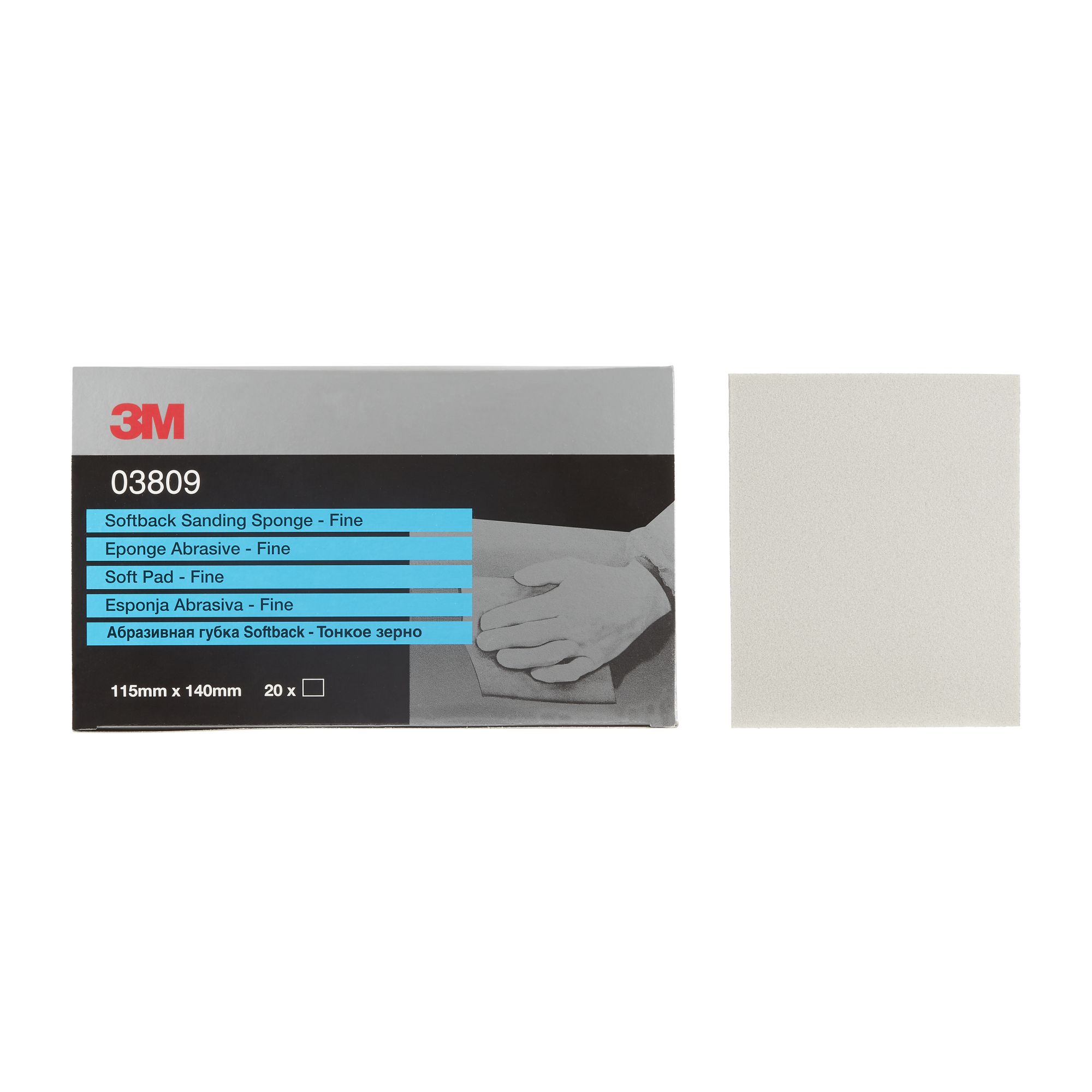 3M™ Esponja abrasiva soporte blando, 115 mm x 140 mm, fina, 03809
