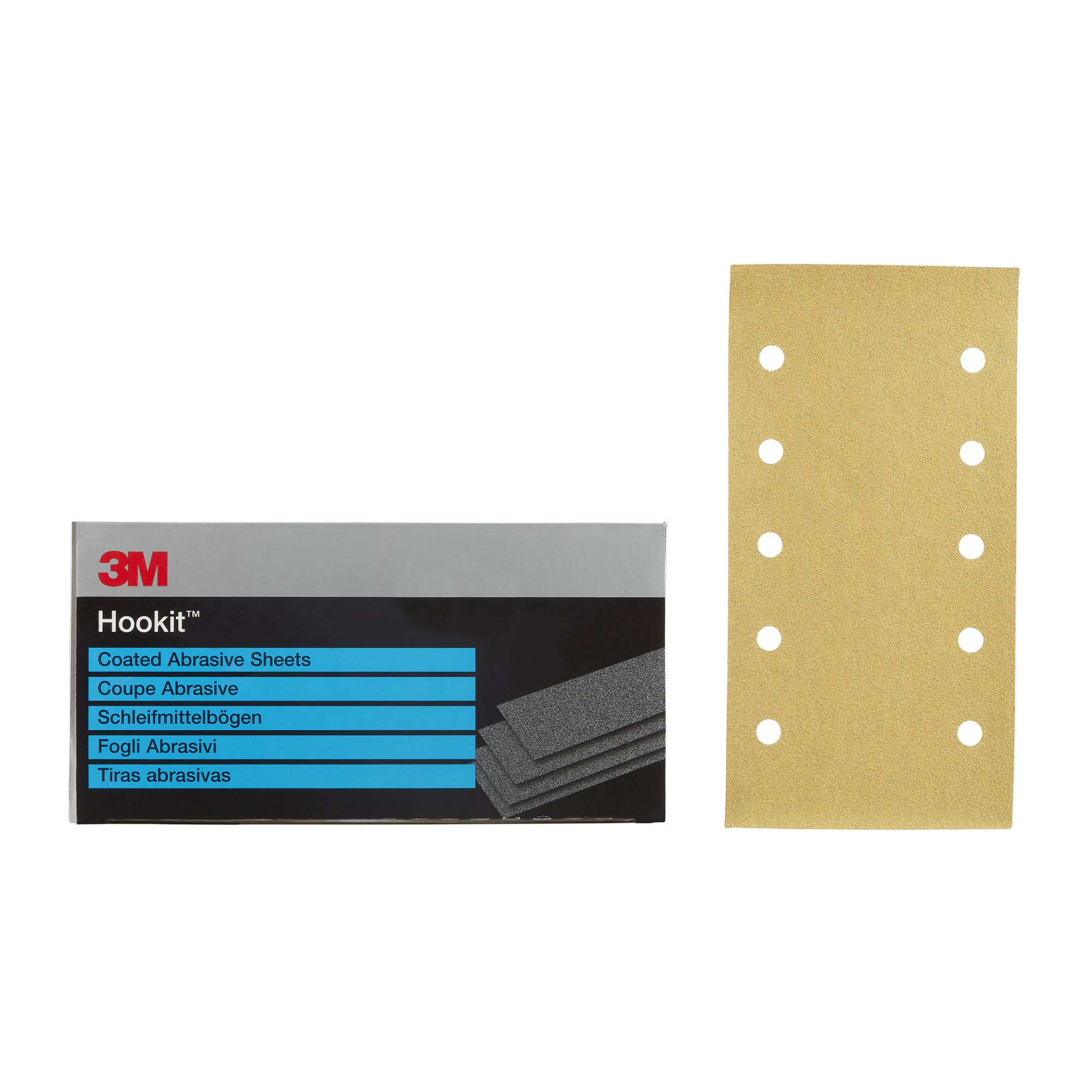 3M™ Hookit™ Hoja abrasiva 255P, 115 mm x 225 mm, 10 agujeros, P80, 03639