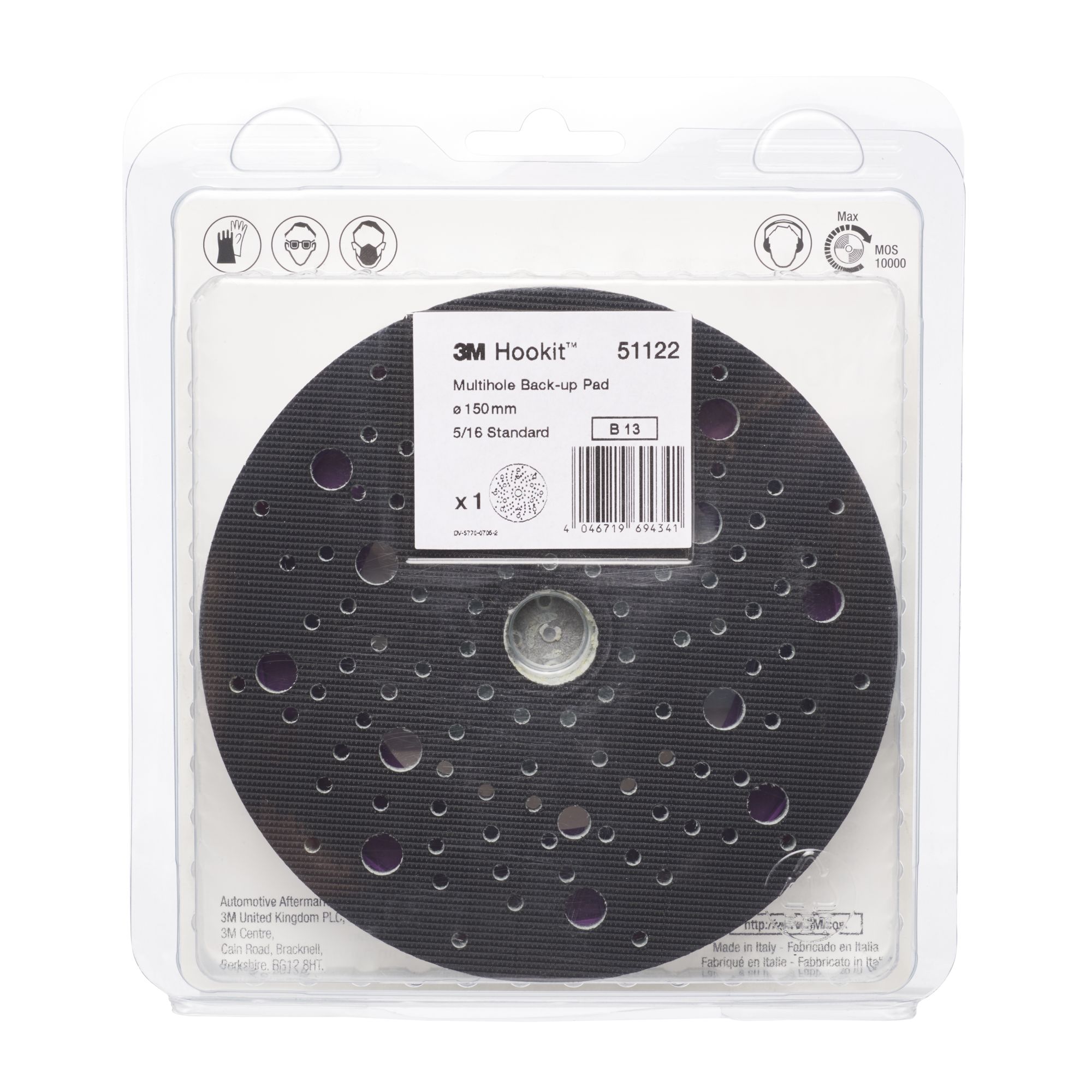 3M™ Hookit™ Plato de soporte multiagujeros, 150 mm, rosca 8 mm (5/16 in), estándar, 51122