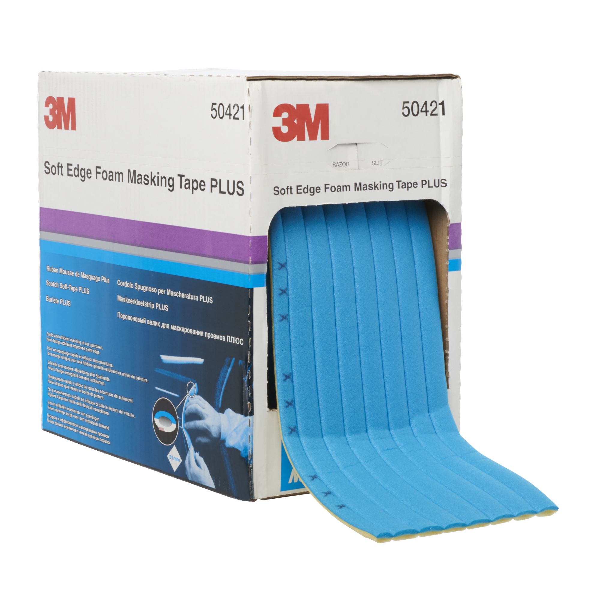 3M™ Cinta de enmascarado de gomaespuma con borde suave Plus, azul, 21 mm x 7 m, 50421